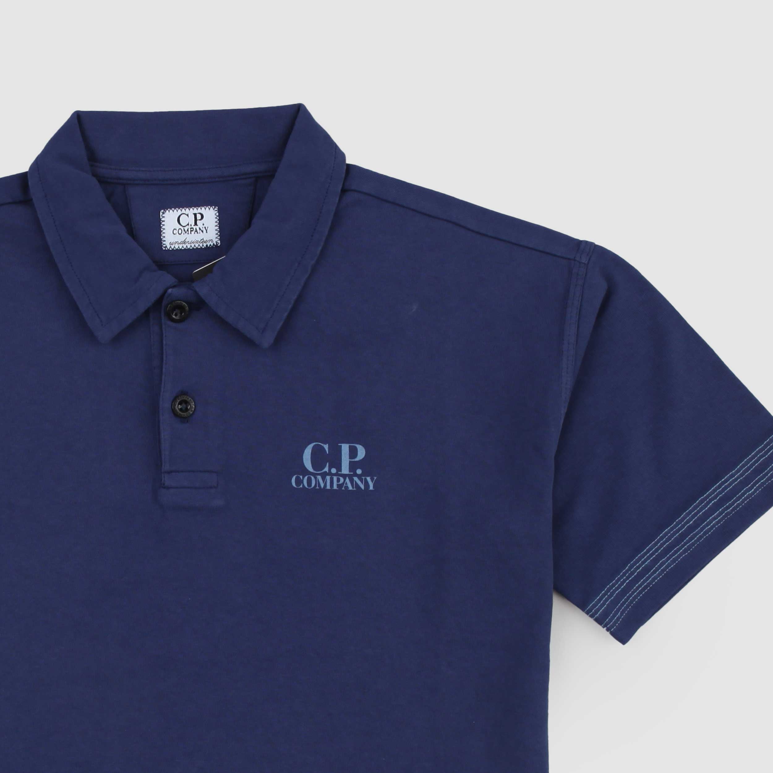 Blue Polo Shirt with Two Buttons by CP COMPANY