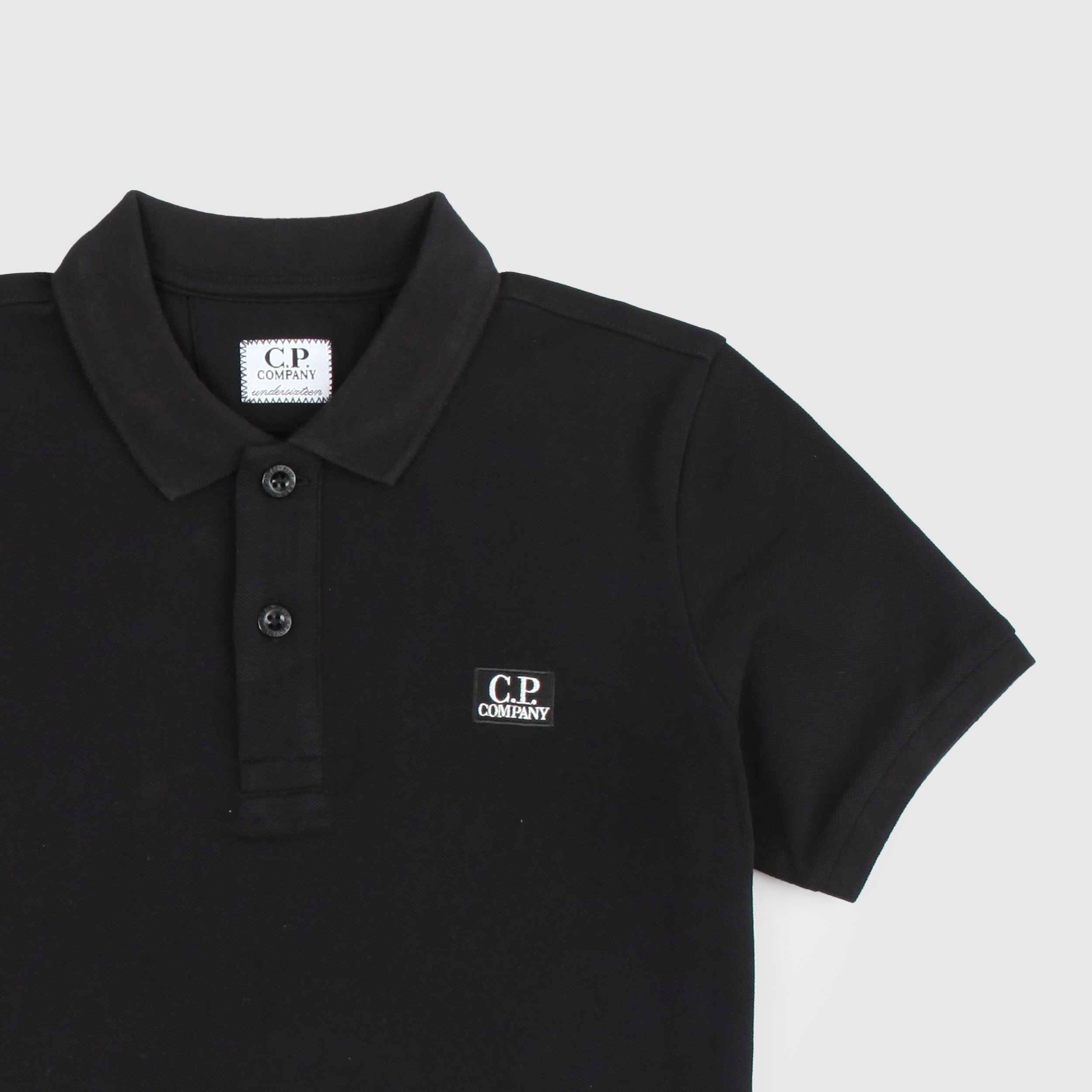 Black Polo Shirt with Iconic CP Company Plate