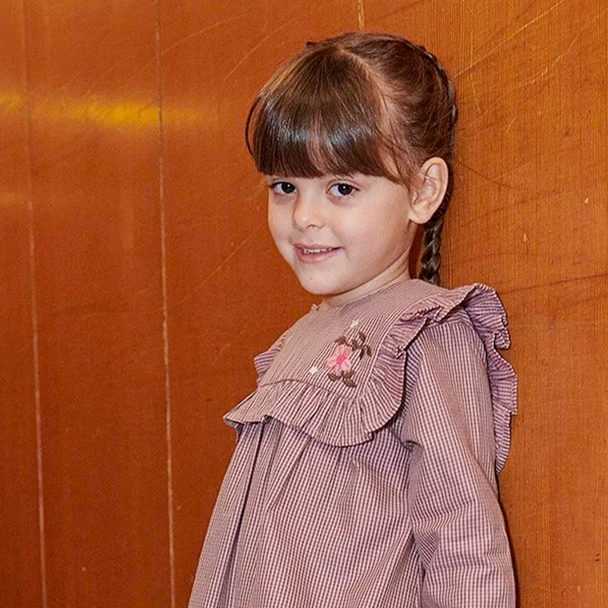 Pink Check Dress with Embroidery for Girl by COPENHAGEN COLORS