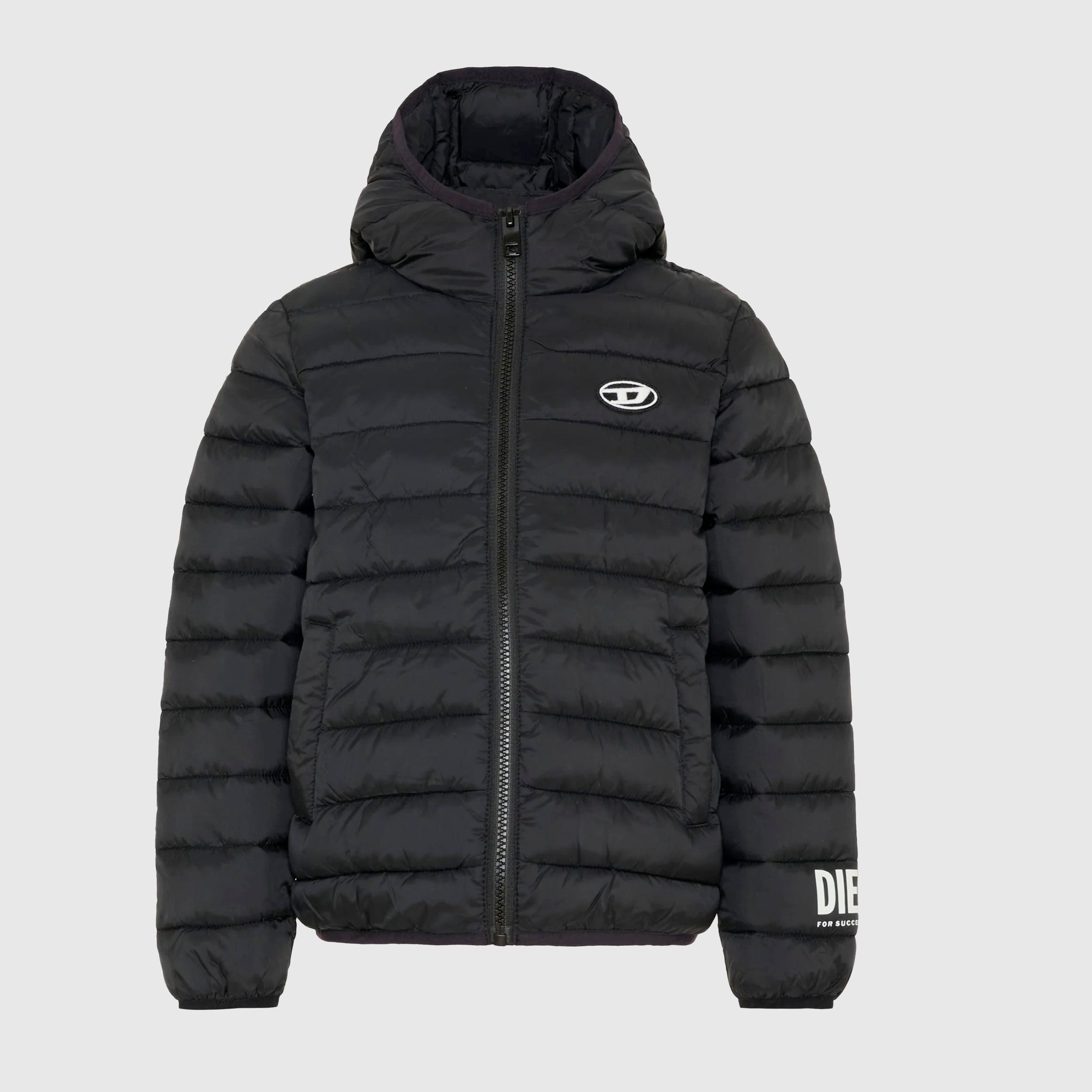 Piumino Nero con Patch Logo Bianco Firmato DIESEL