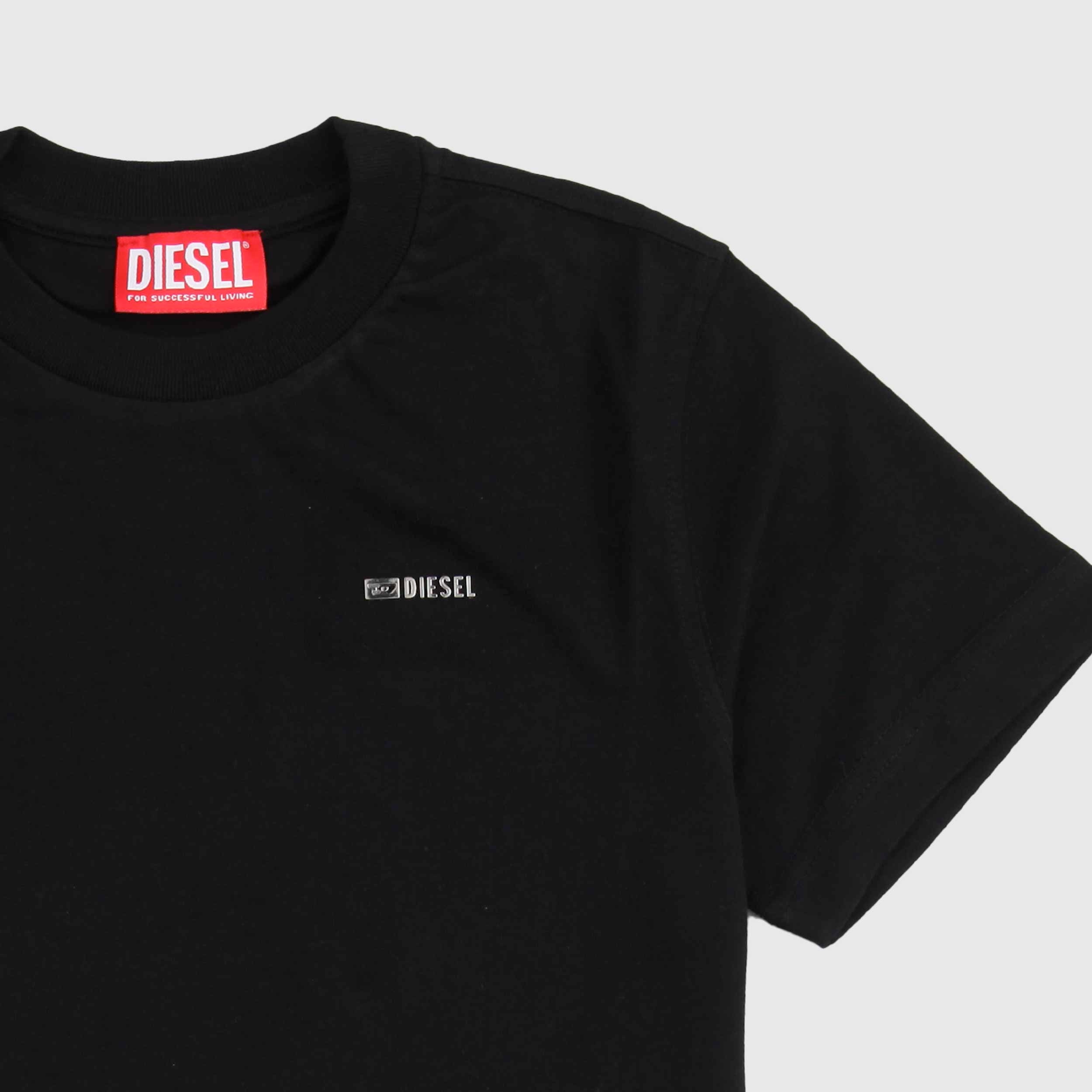 T-shirt Nera Con Logo In Rilievo Metallico Firmato DIESEL