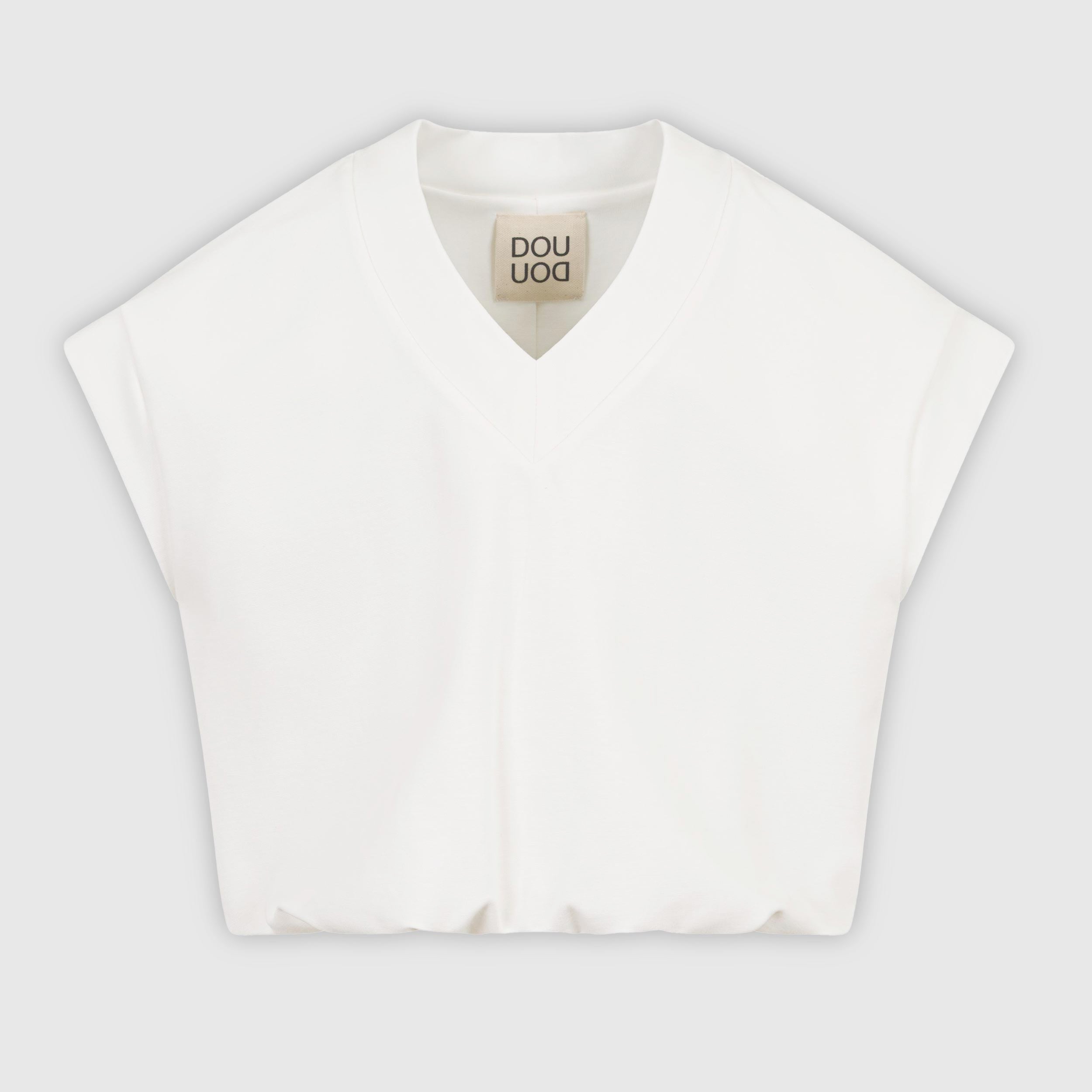 Felpa Bianca con Design a V Firmata DOUUOD