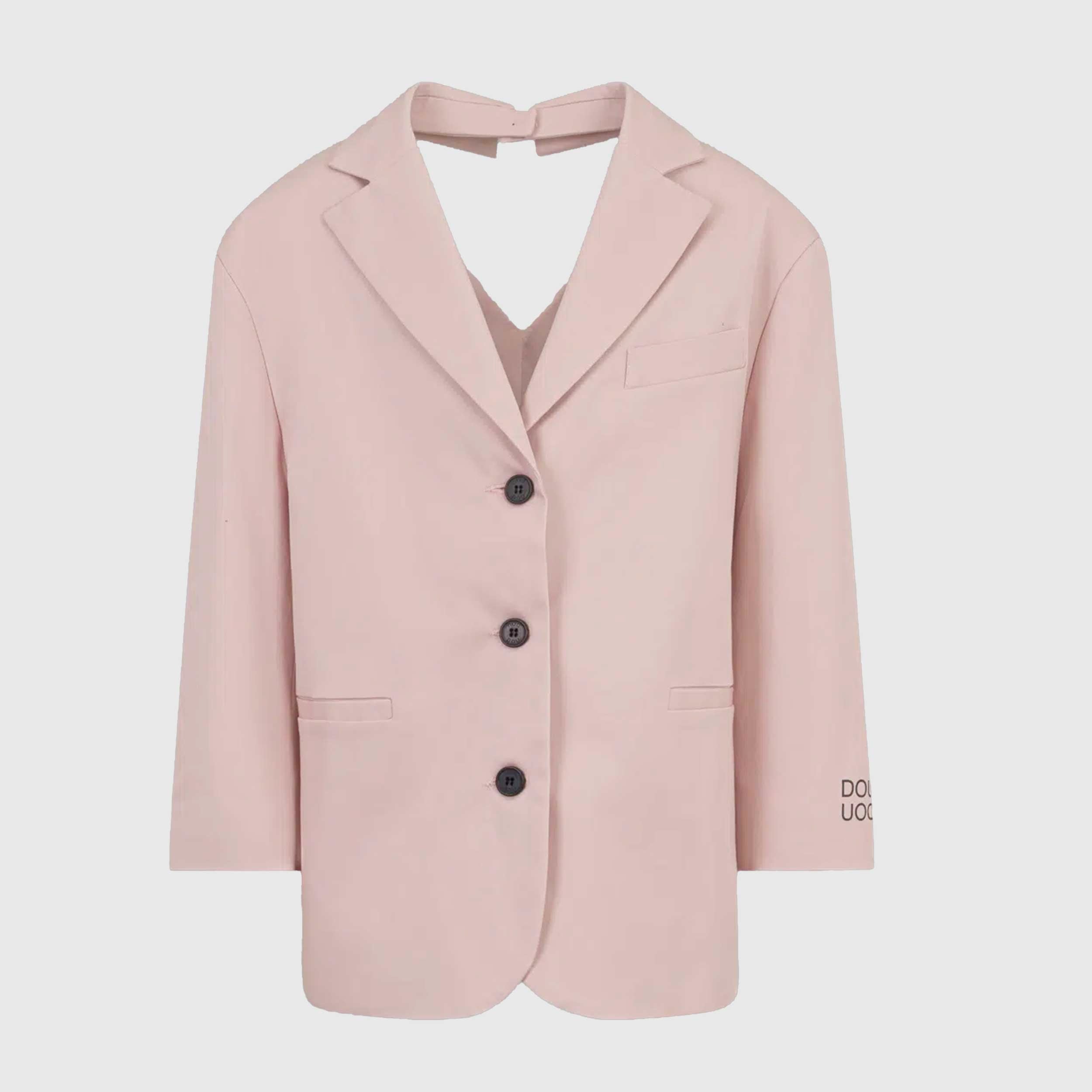Pink 3-Button Jacket by DOUUOD
