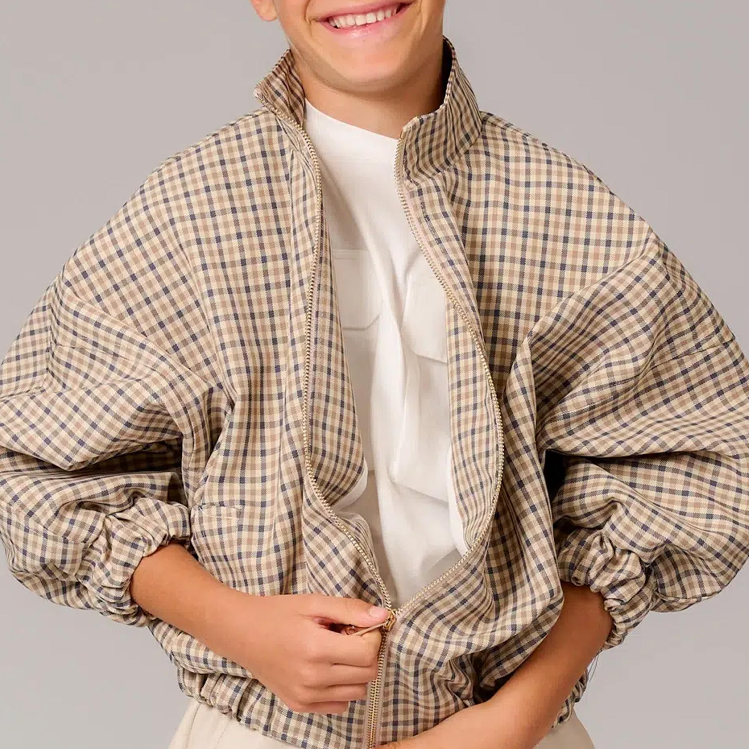 DOUUOD Blue and Beige High Neck Raincoat