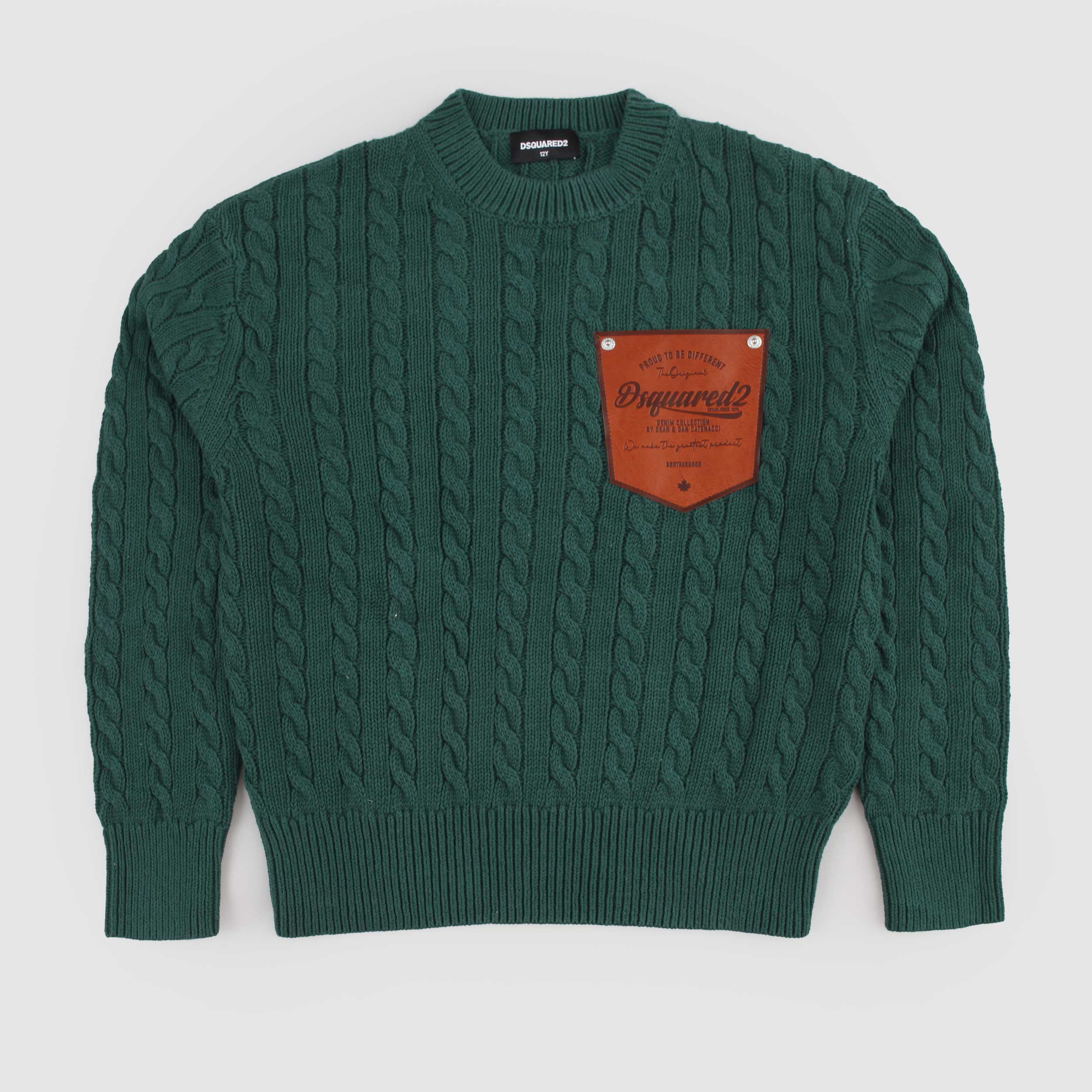 Maglioncino Verde con Taschino Marrone Firmato DSQUARED2