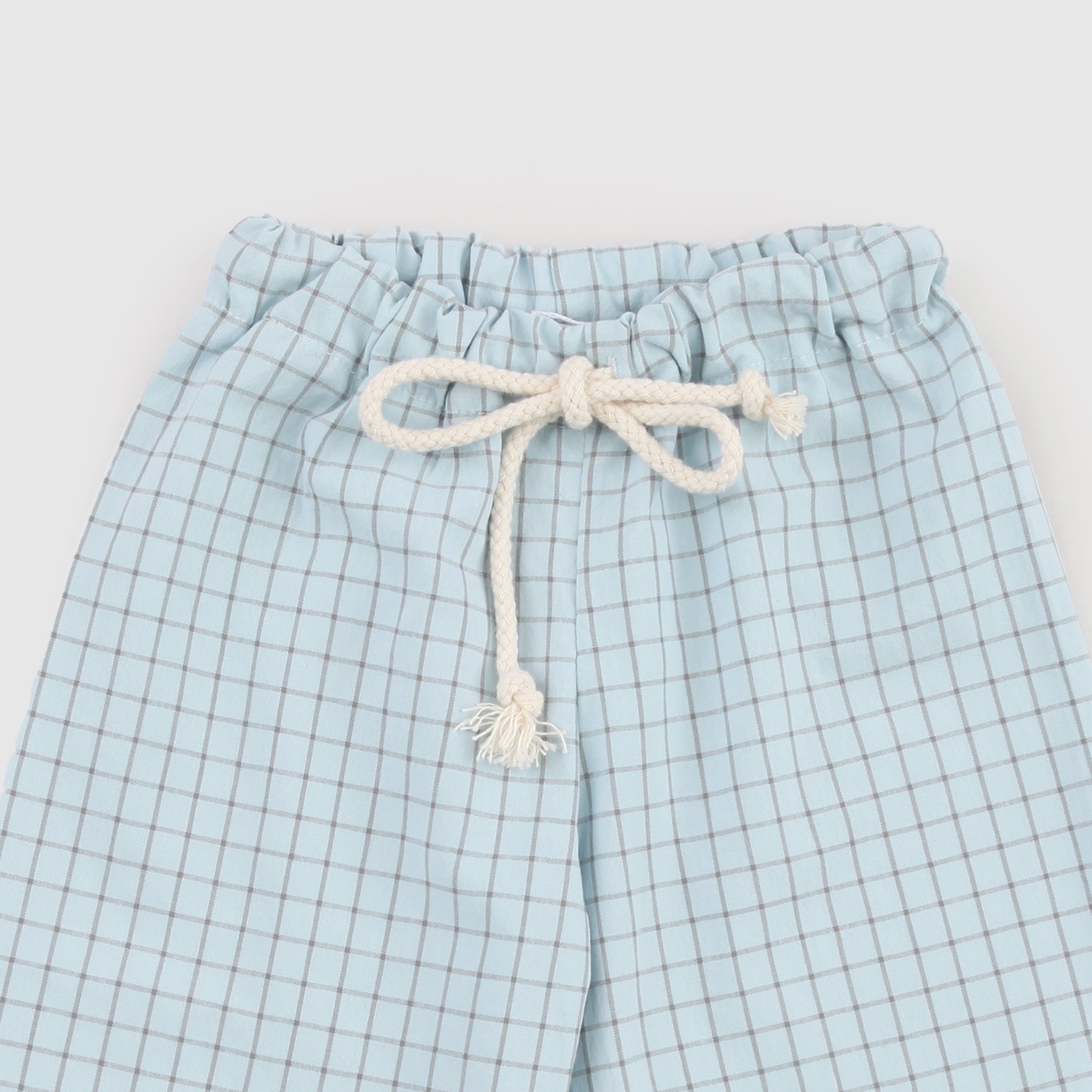 Sky Blue Trousers with Plaid Print by EMMA G STYLE