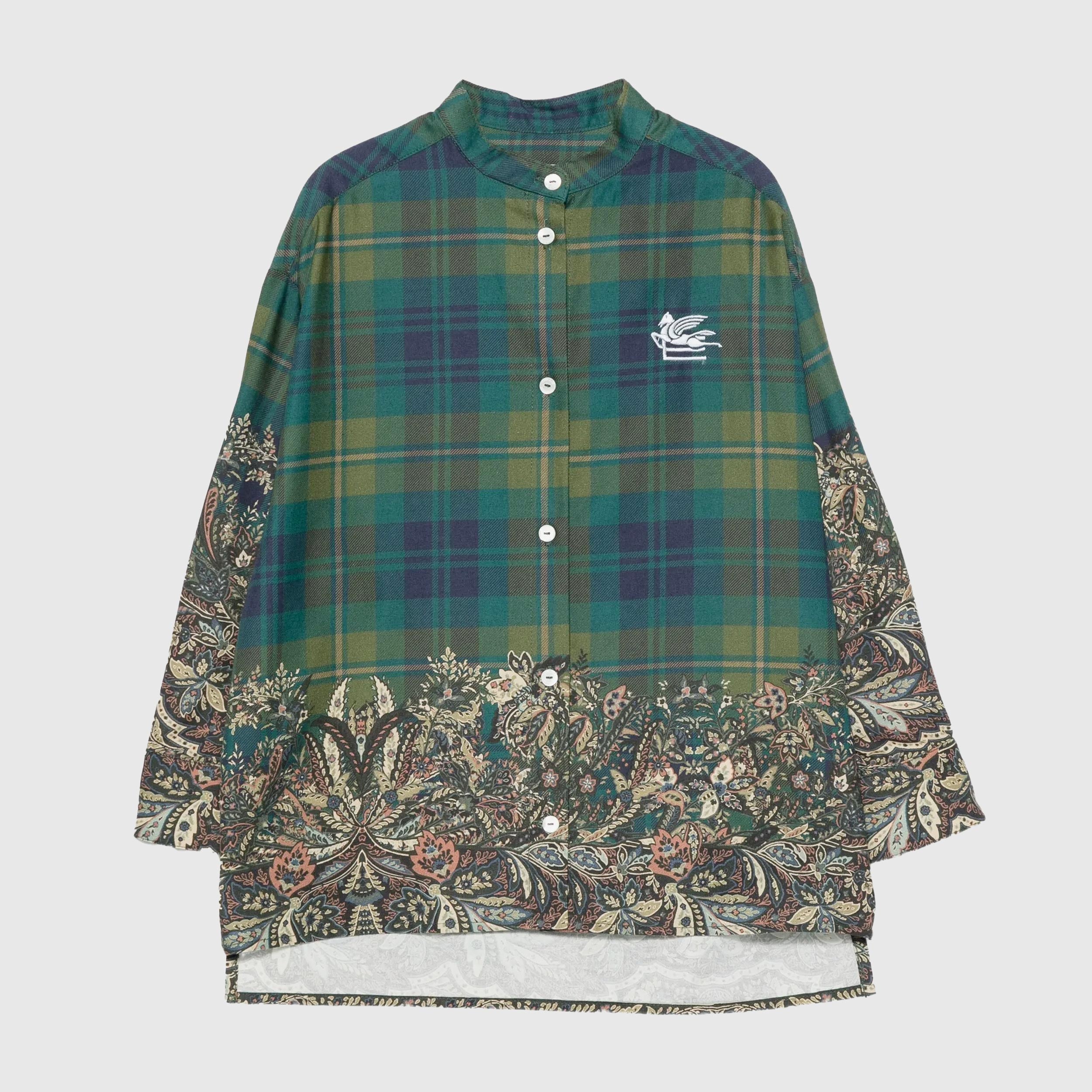 Camicia a Quadri Verde con Motivo Paisley per Ragazza by ETRO