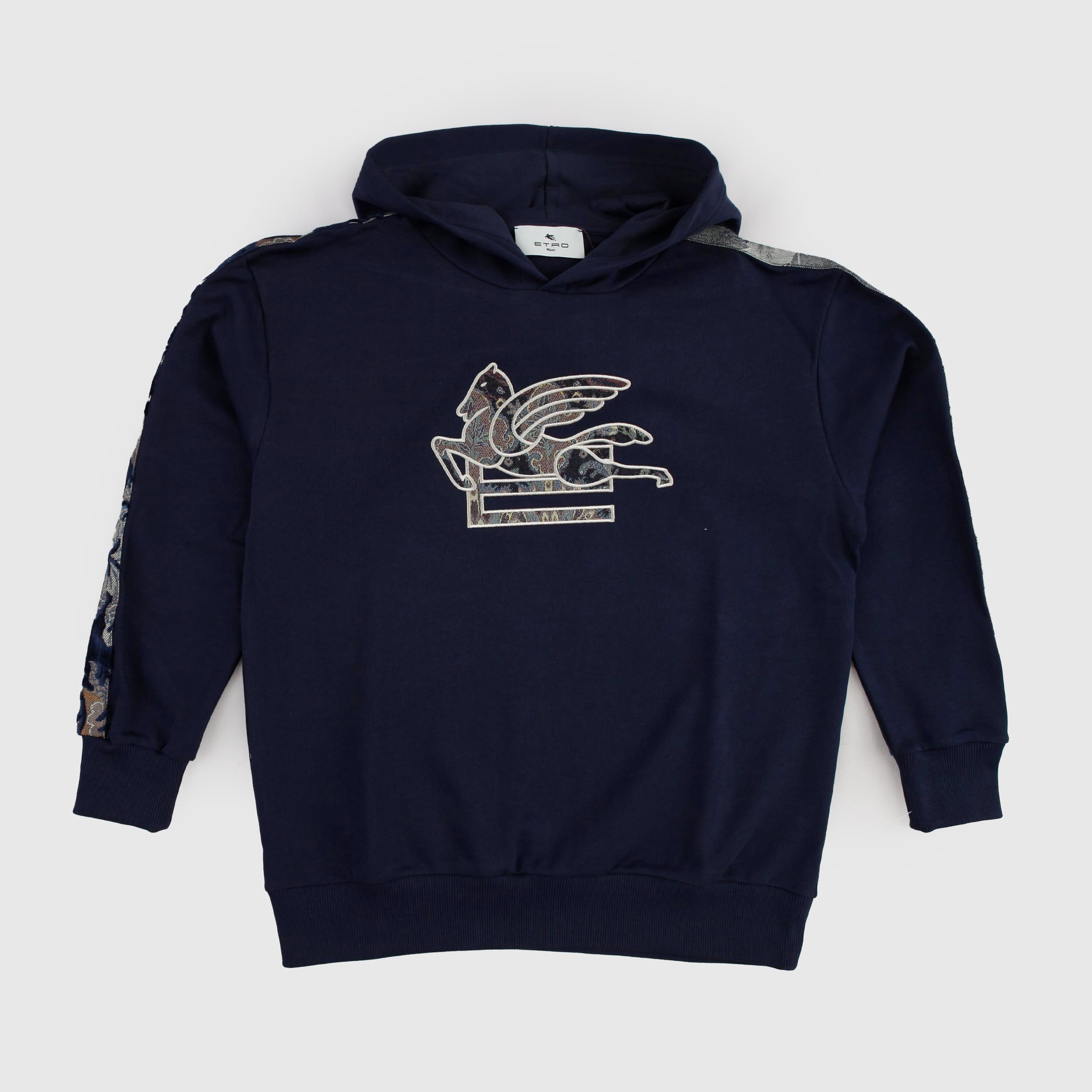 Felpa Blu con Cappuccio e Stampa Damascata By ETRO