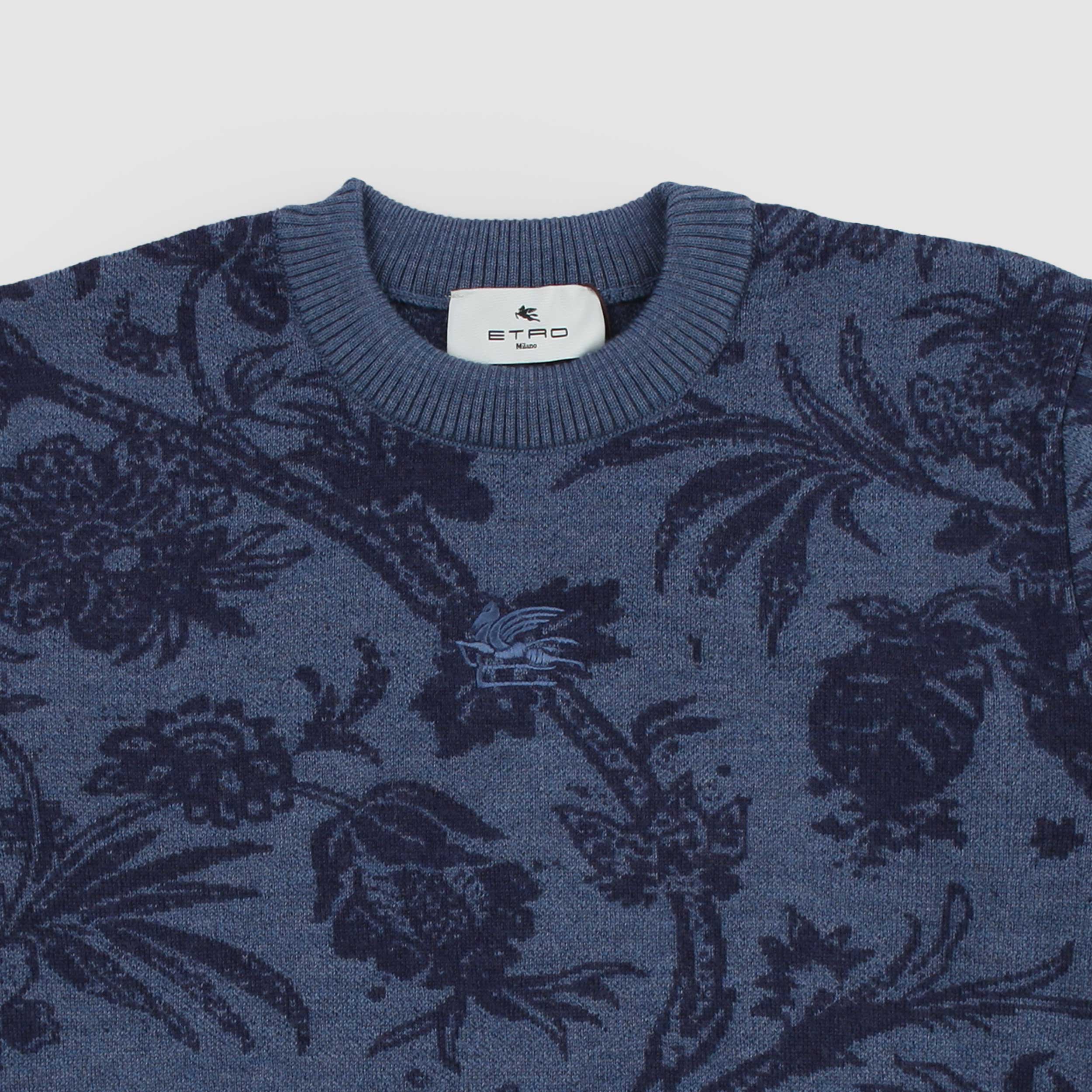 Blue T-shirt with Floral Designs By ETRO