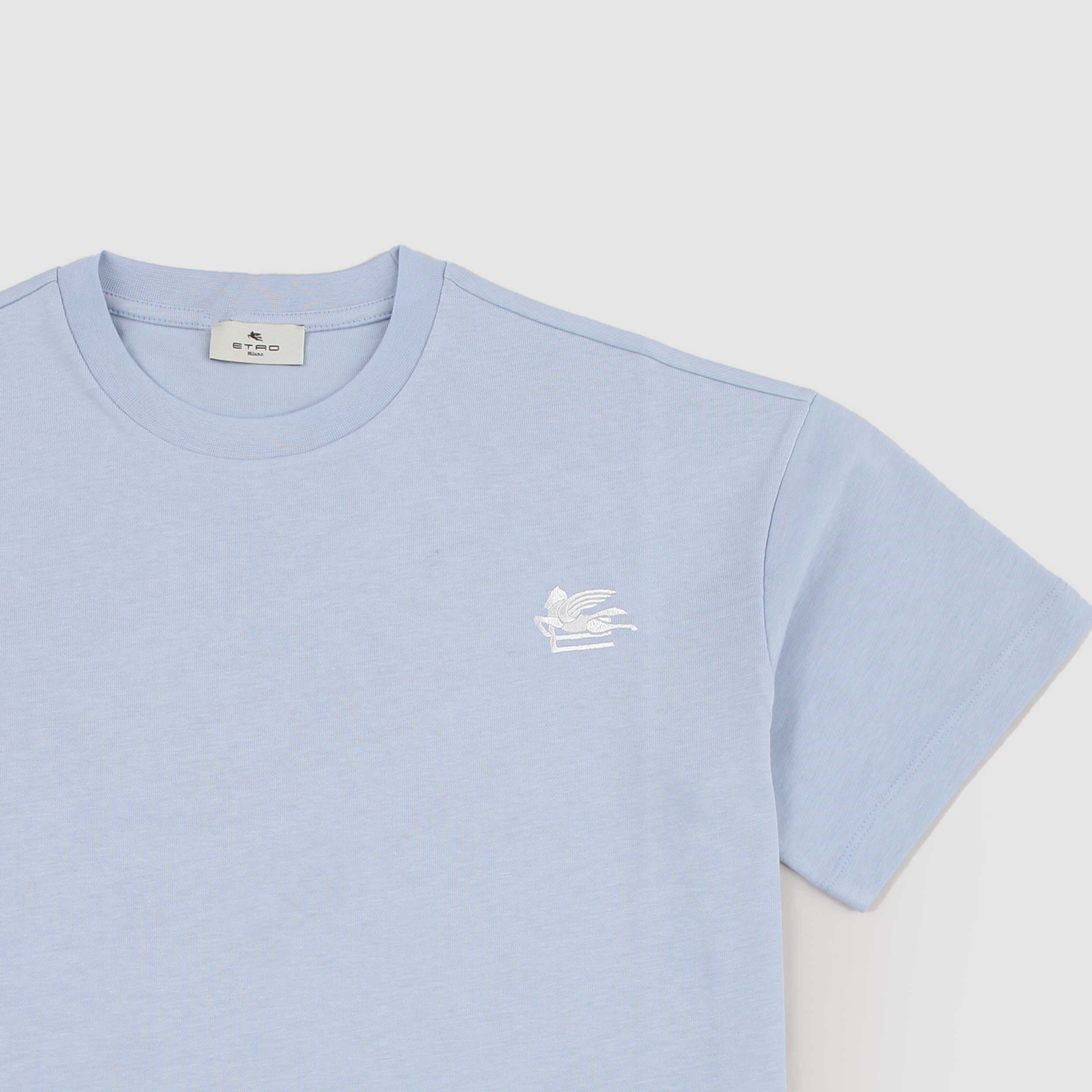 T-shirt Celeste con Logo Ricamato Firmato ETRO