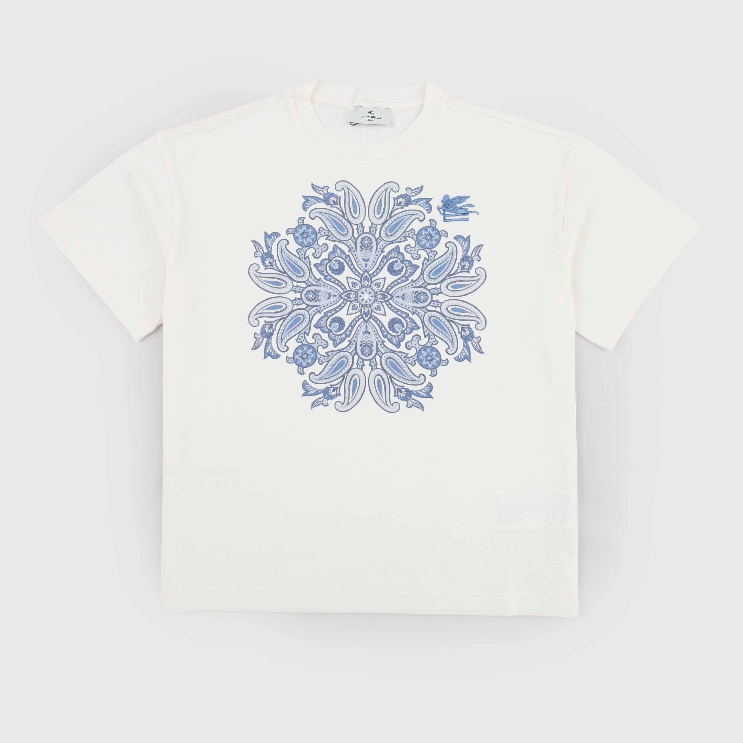 T-shirt Crema con Stampa Iconica Firmata ETRO