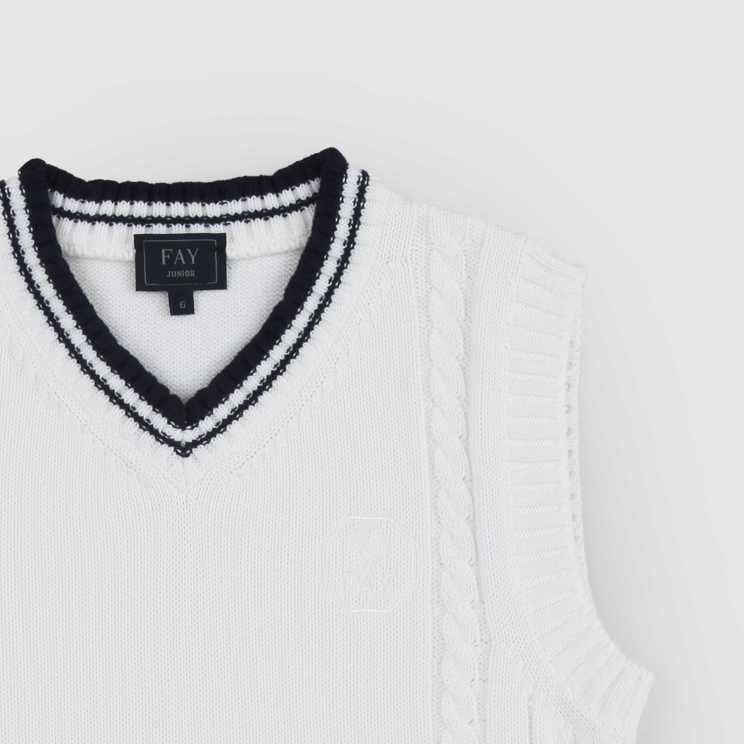 White Sleeveless Finished Gilet Signed FAY JUNIOR