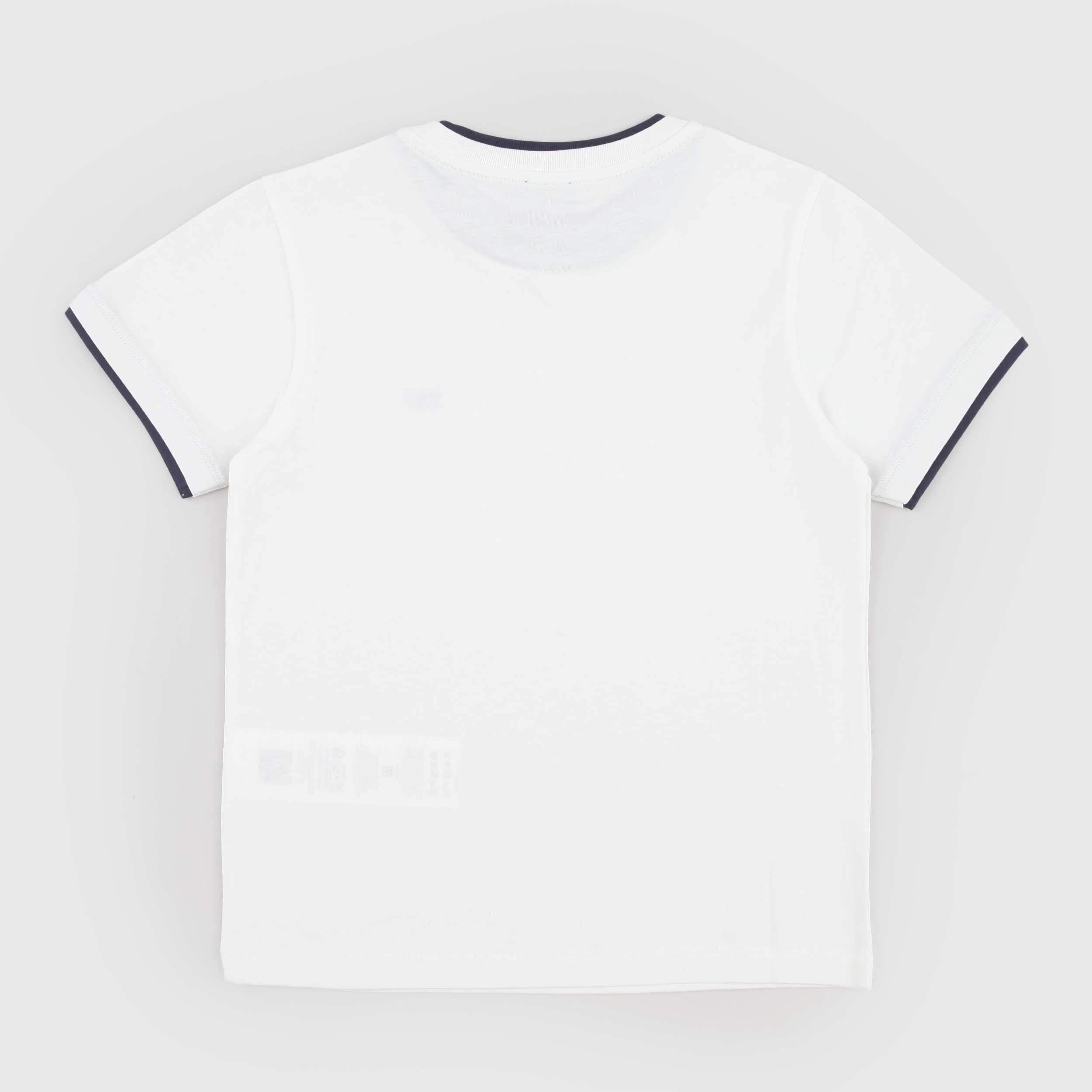 T-shirt Bianca Bordata in Contrasto Blu Firmata FAY JUNIOR
