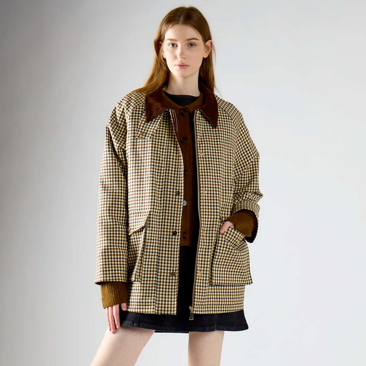Cappotto Color Crema con Motivo a Quadri per Ragazza GLAMOROUS