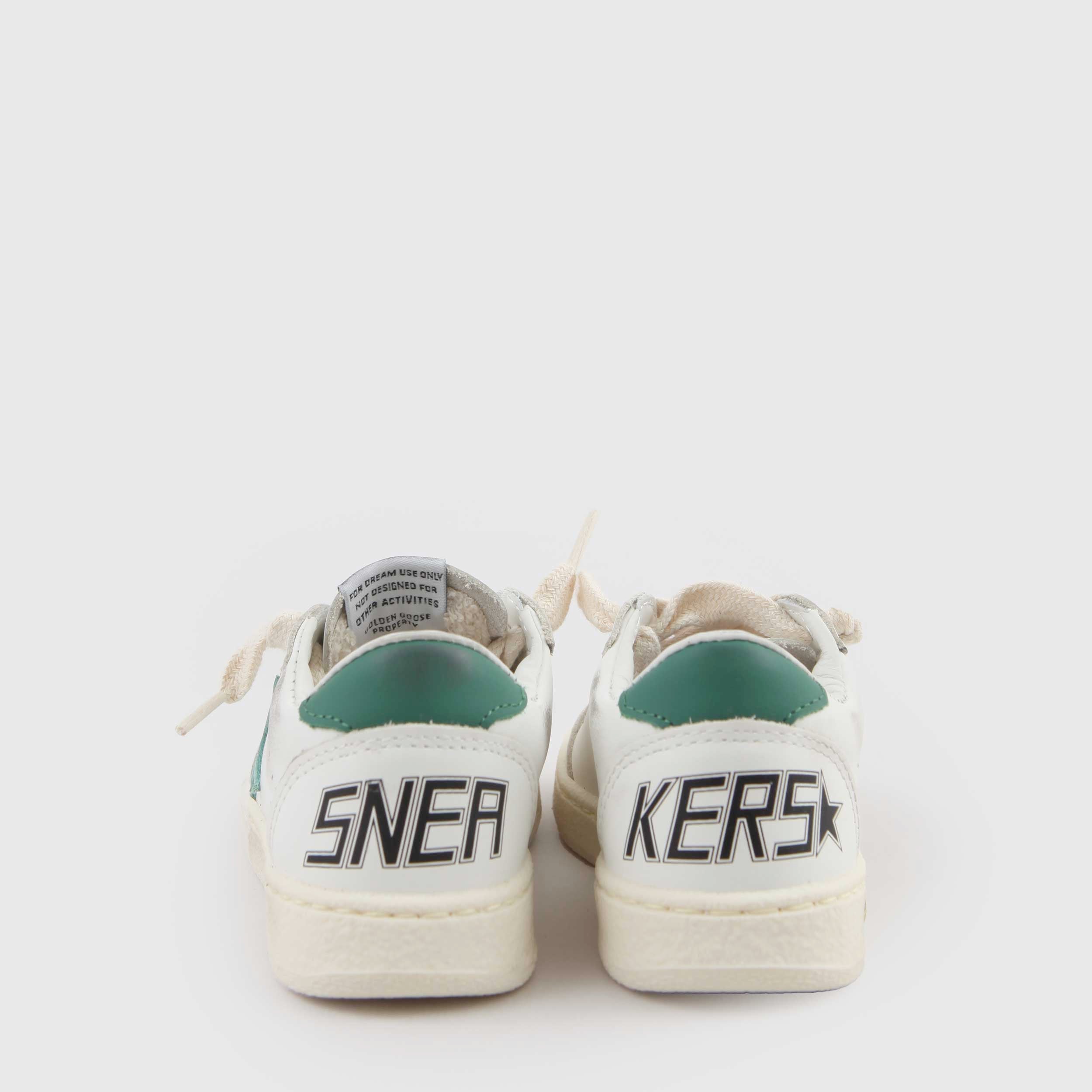 Ball Star Junior White and Green Sneakers By GOLDEN GOOSE