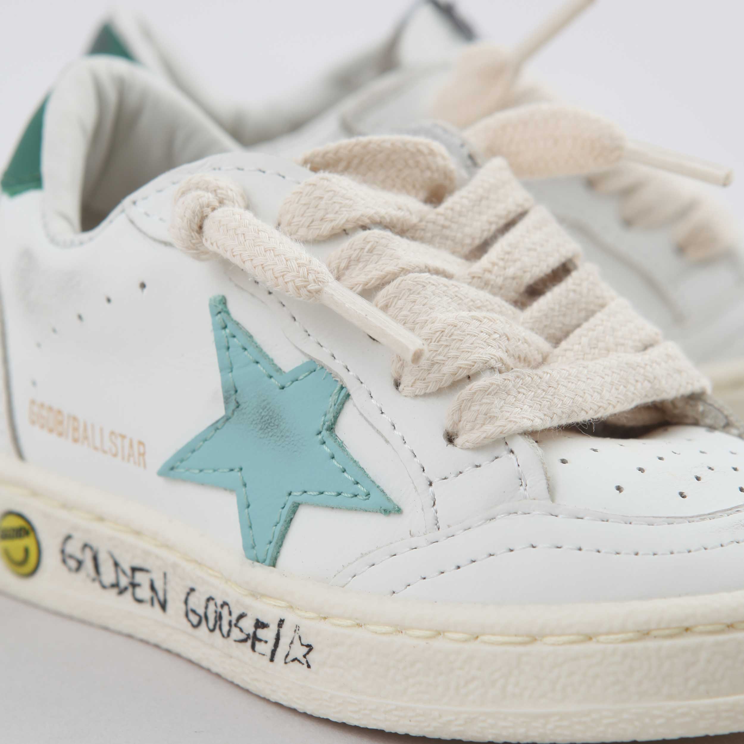 Ball Star Junior White and Green Sneakers By GOLDEN GOOSE