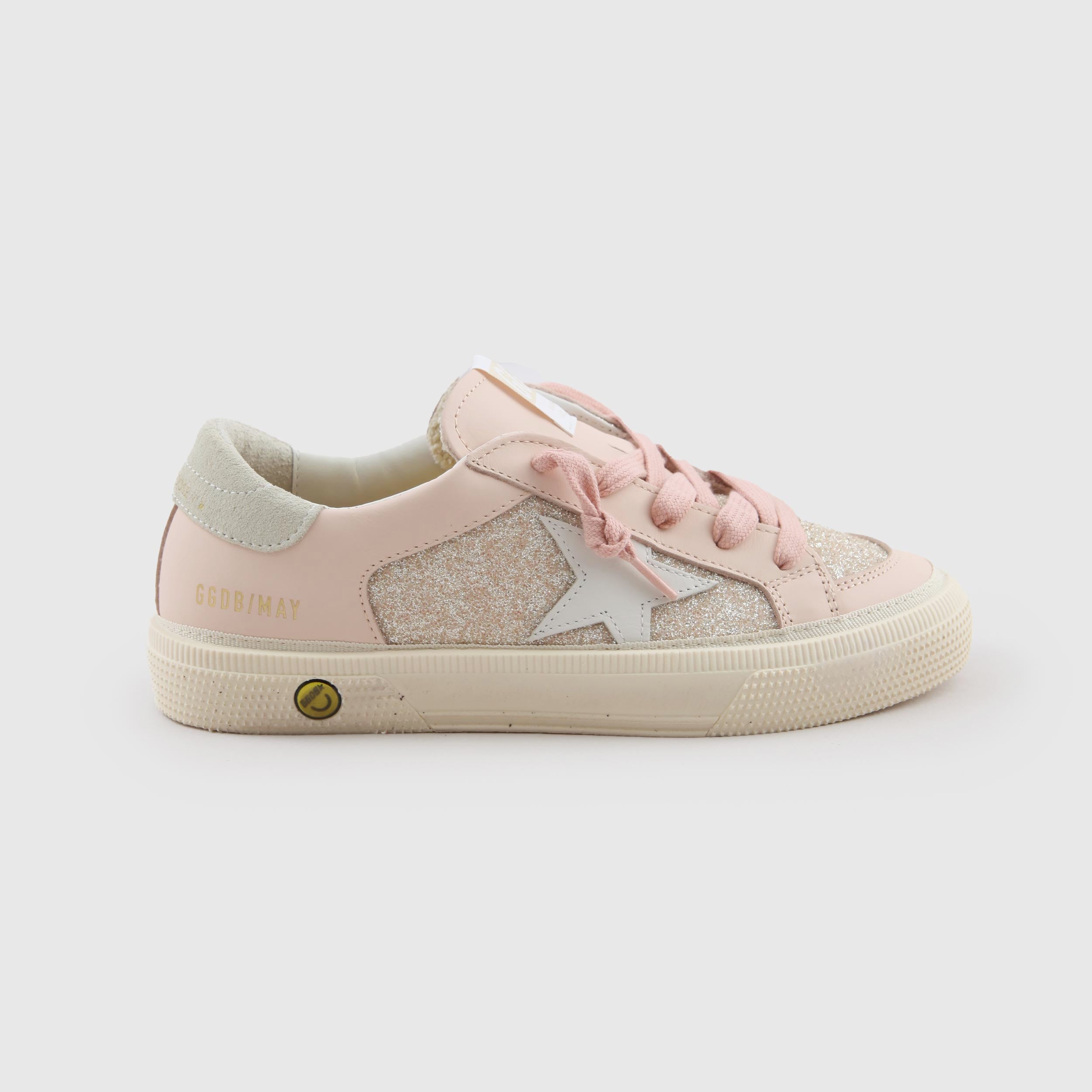 May Sneakers in Leather with Pink Glitter Details By GOLDEN GOOSE