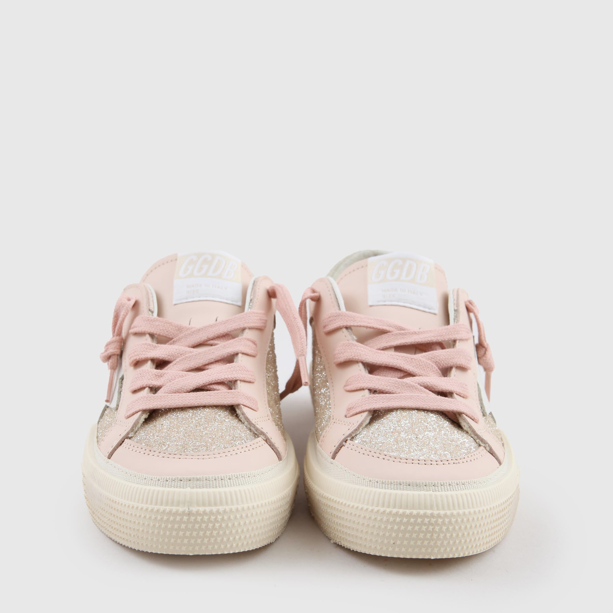 May Sneakers in Leather with Pink Glitter Details By GOLDEN GOOSE