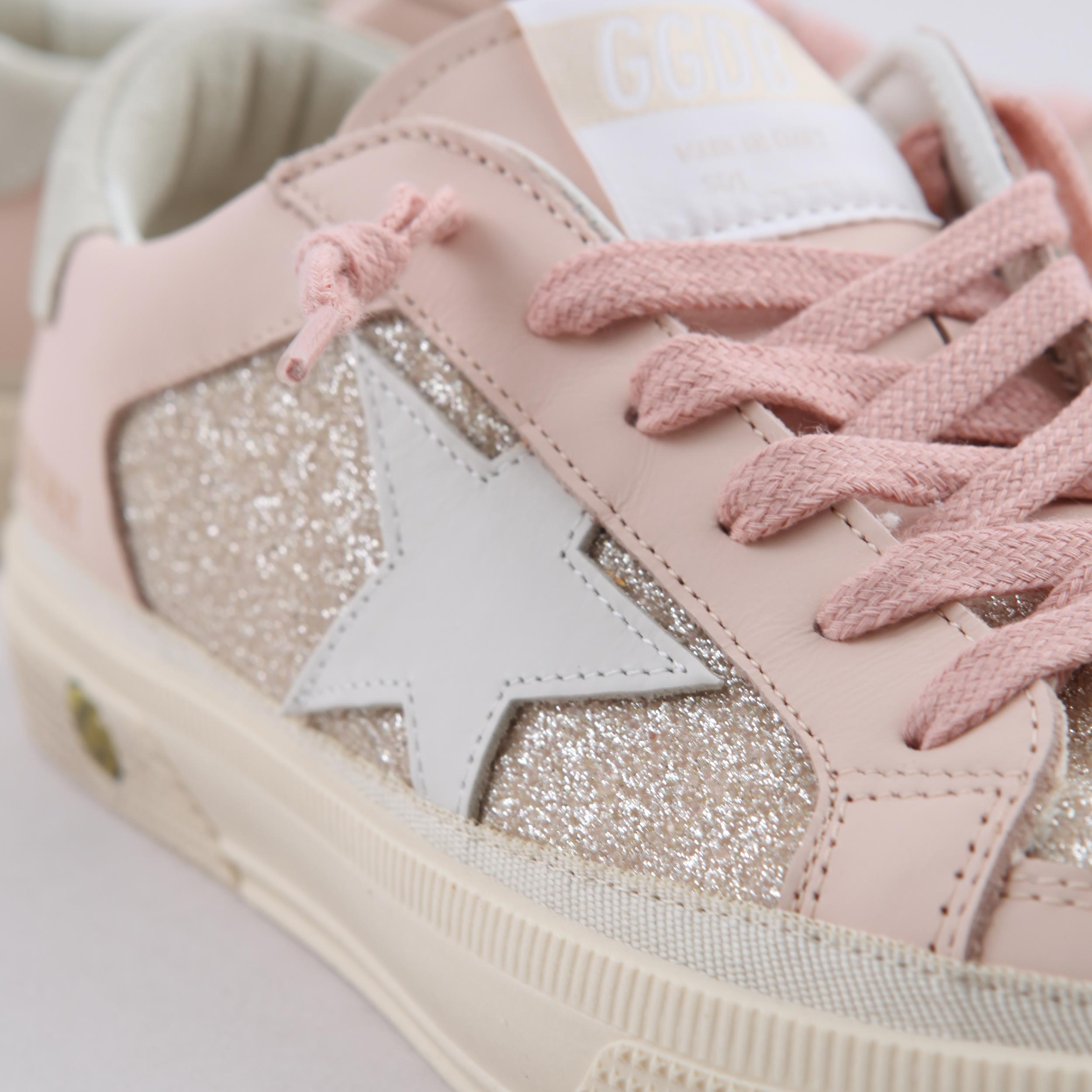 May Sneakers in Pink Glitter Leather By GOLDEN GOOSE