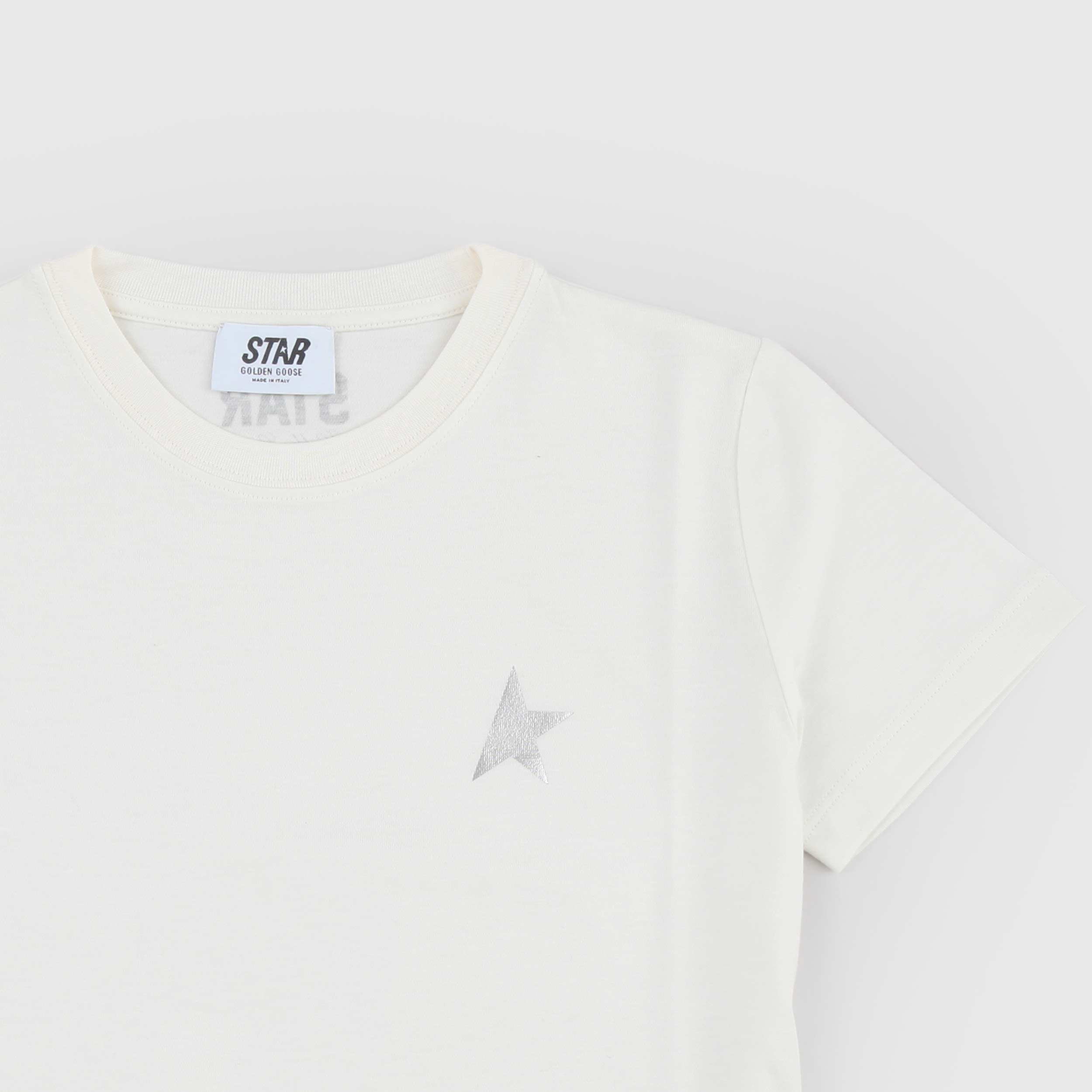 T-shirt Color Latte con Stampa Firmata GOLDEN GOOSE
