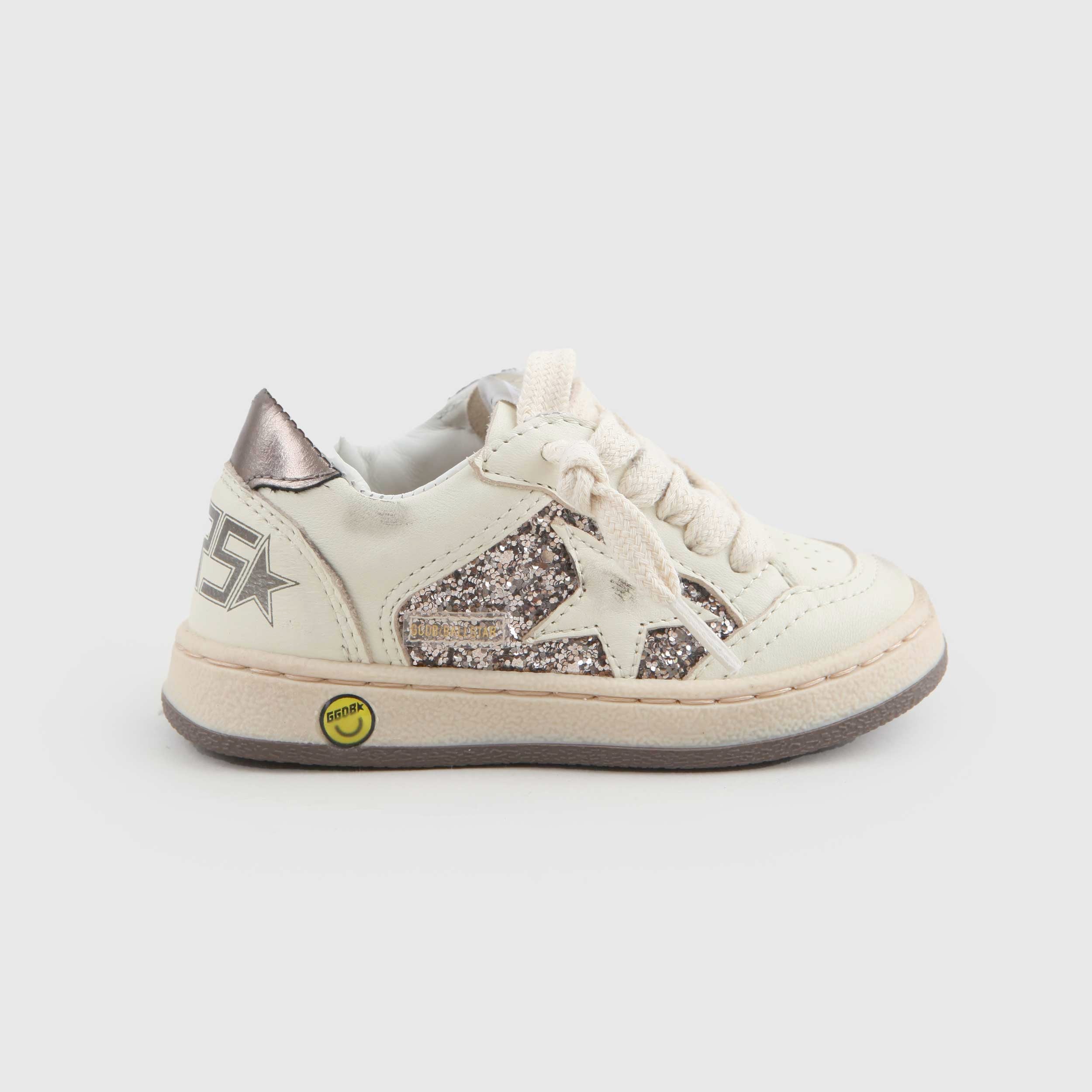 Sneakers Ball Star In Pelle Bianca Con Glitter Firmate GOLDEN GOOSE