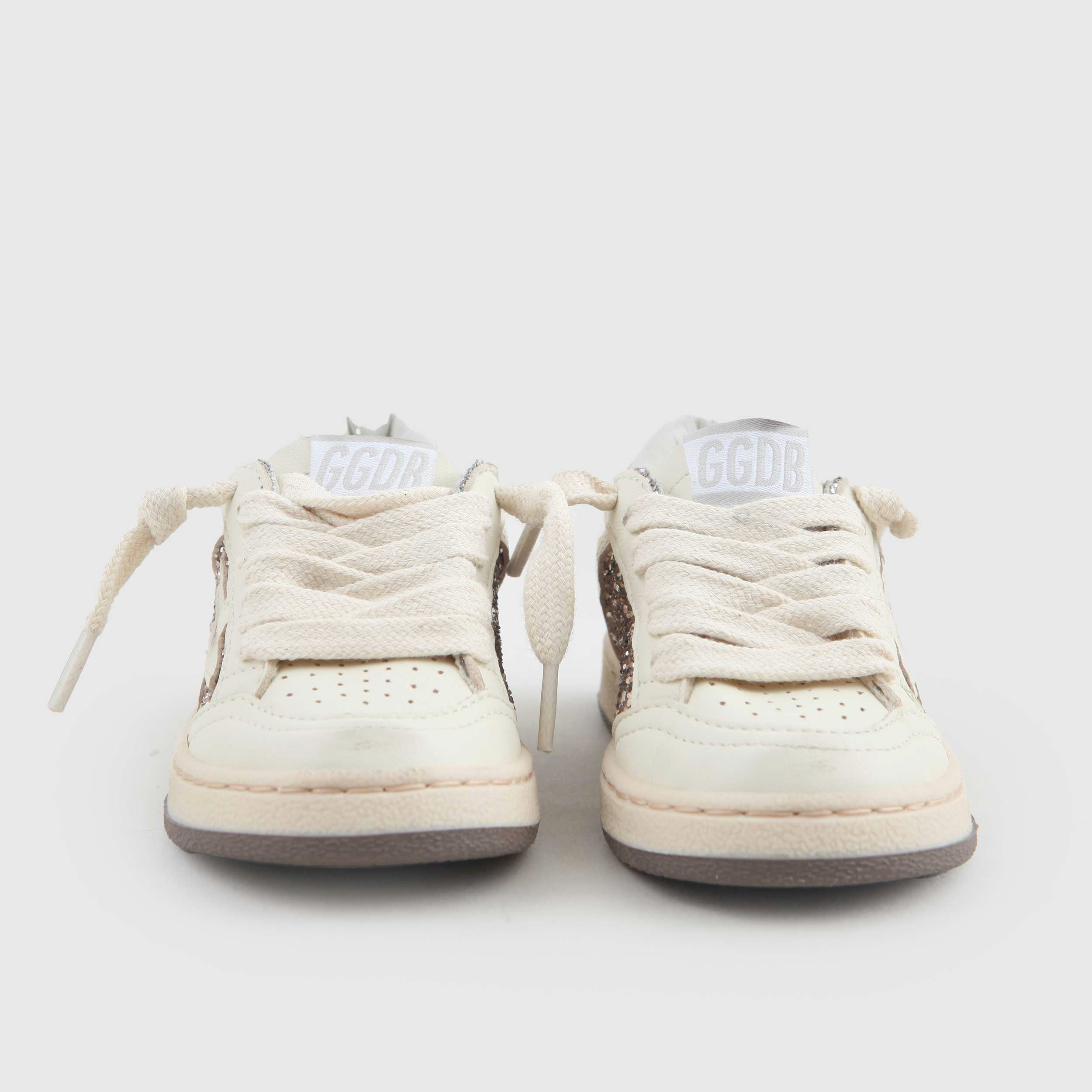 Sneakers Ball Star In Pelle Bianca Con Glitter Firmate GOLDEN GOOSE
