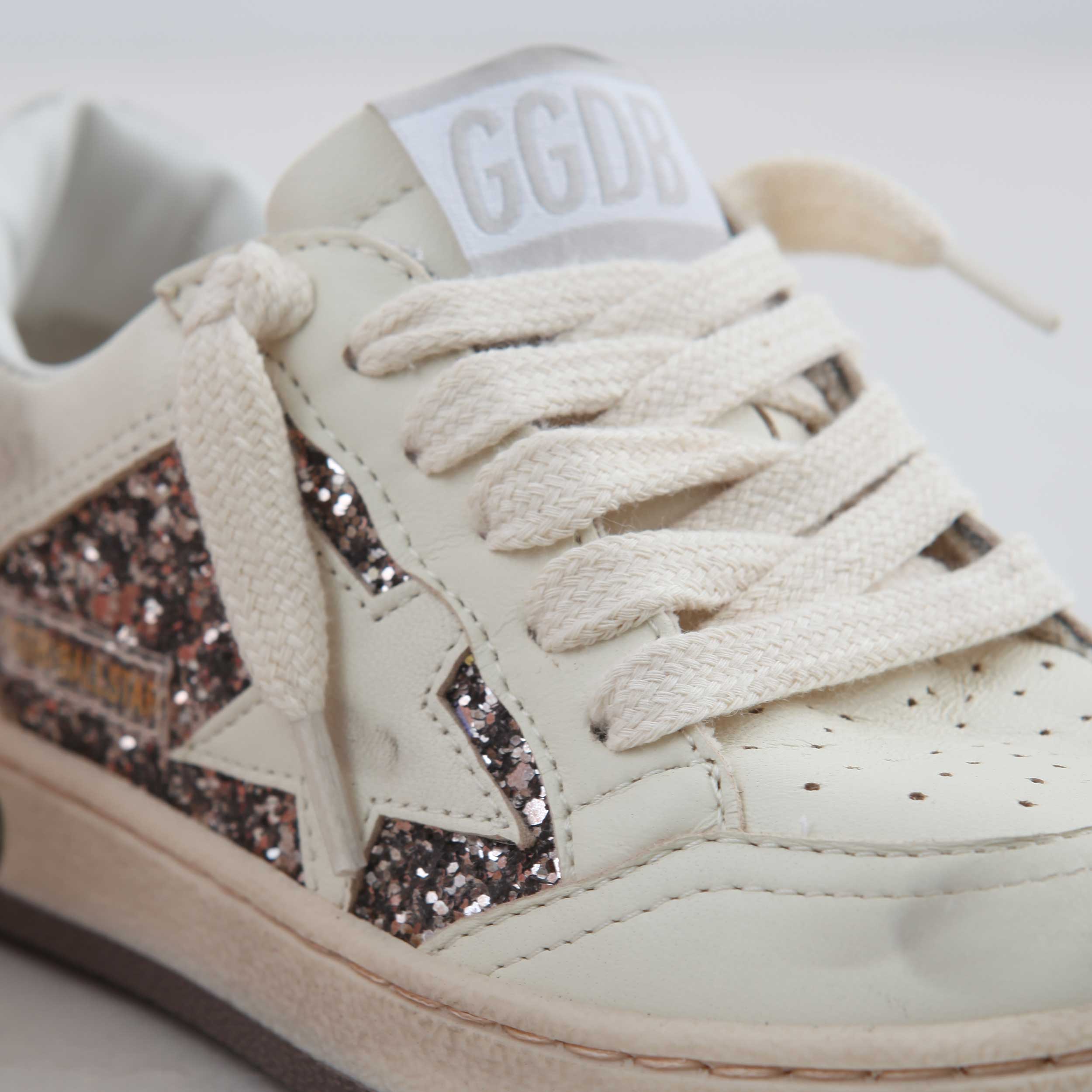 Sneakers Ball Star In Pelle Con Glitter Firmate GOLDEN GOOSE