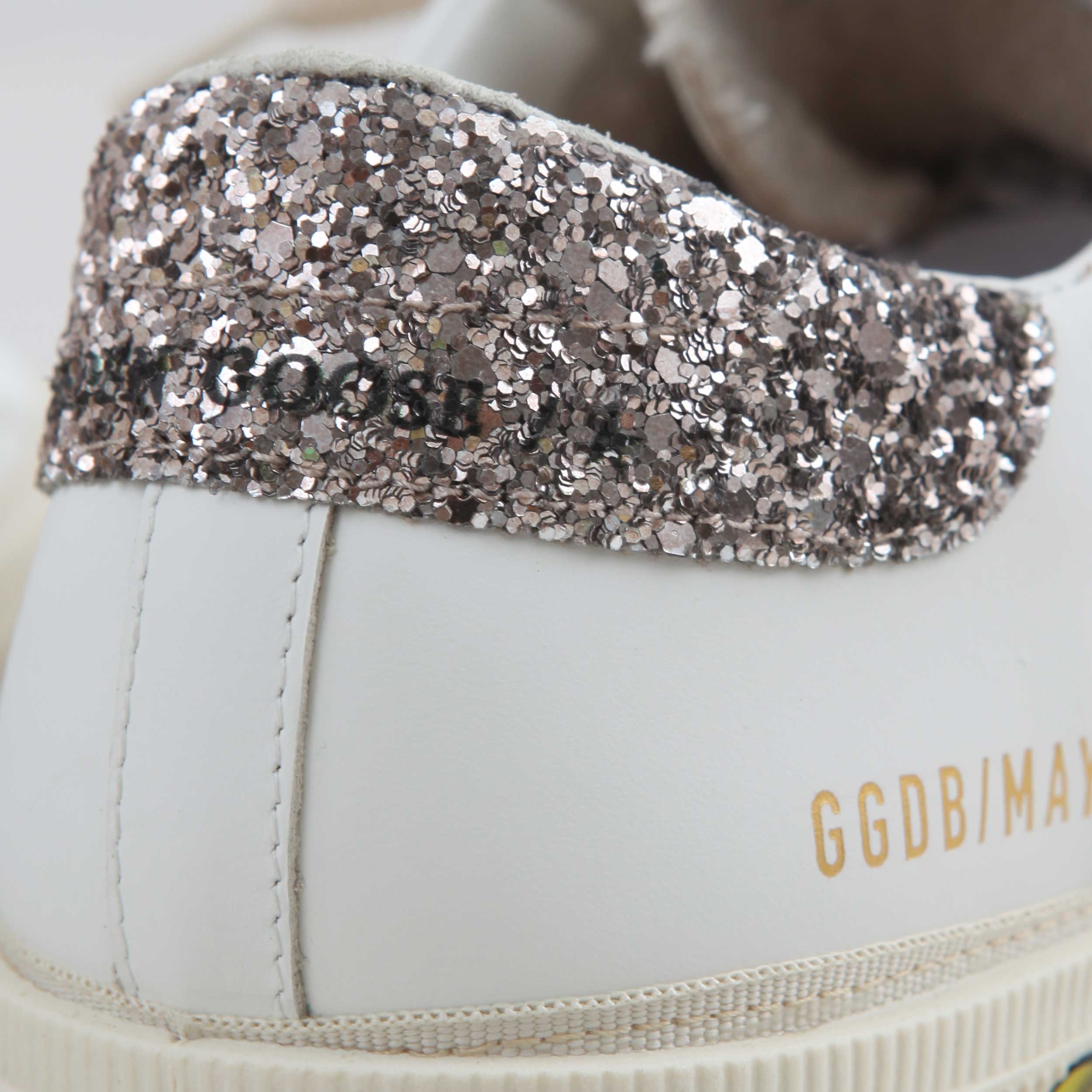 Sneakers May In Pelle Bianca Con Glitter Firmate GOLDEN GOOSE