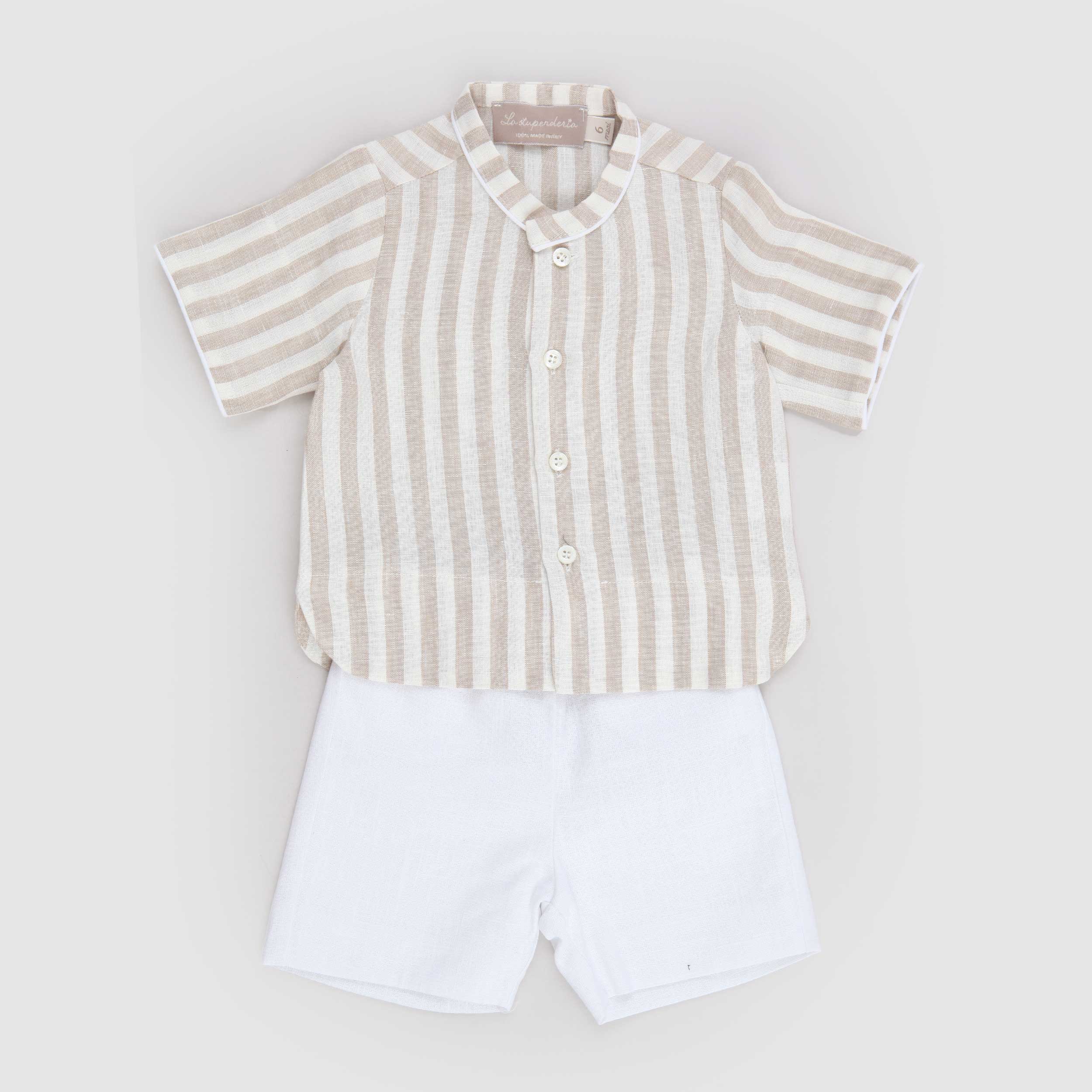 Milk and Beige Bordered Shirt by LA STUPENDERIA