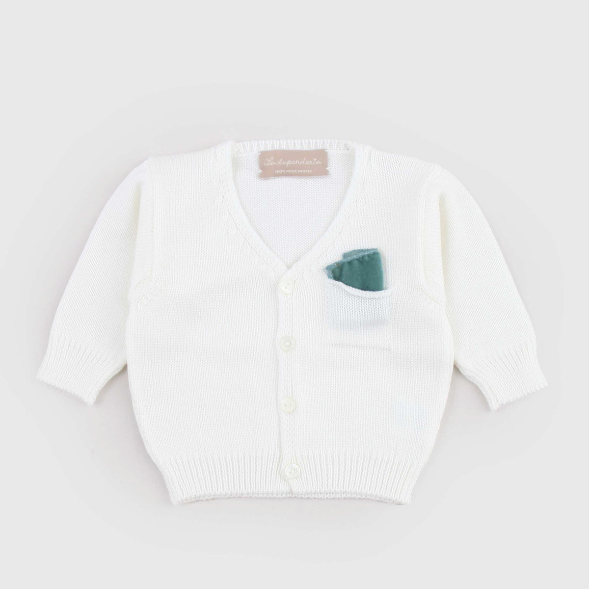 Cardigan Bianco con Taschino per Neonato LA STUPENDERIA