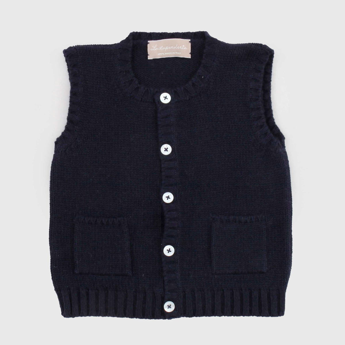 Gilet Smanicato Blu Navy in Maglia per Neonato LA STUPENDERIA