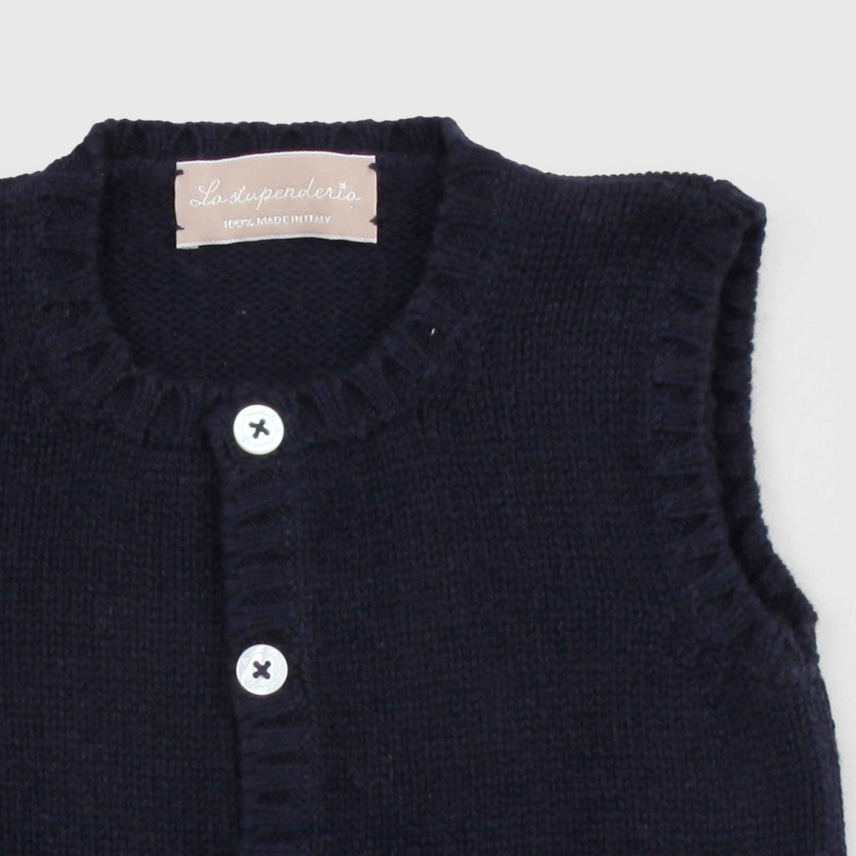 Gilet Smanicato Blu Navy in Maglia per Neonato LA STUPENDERIA