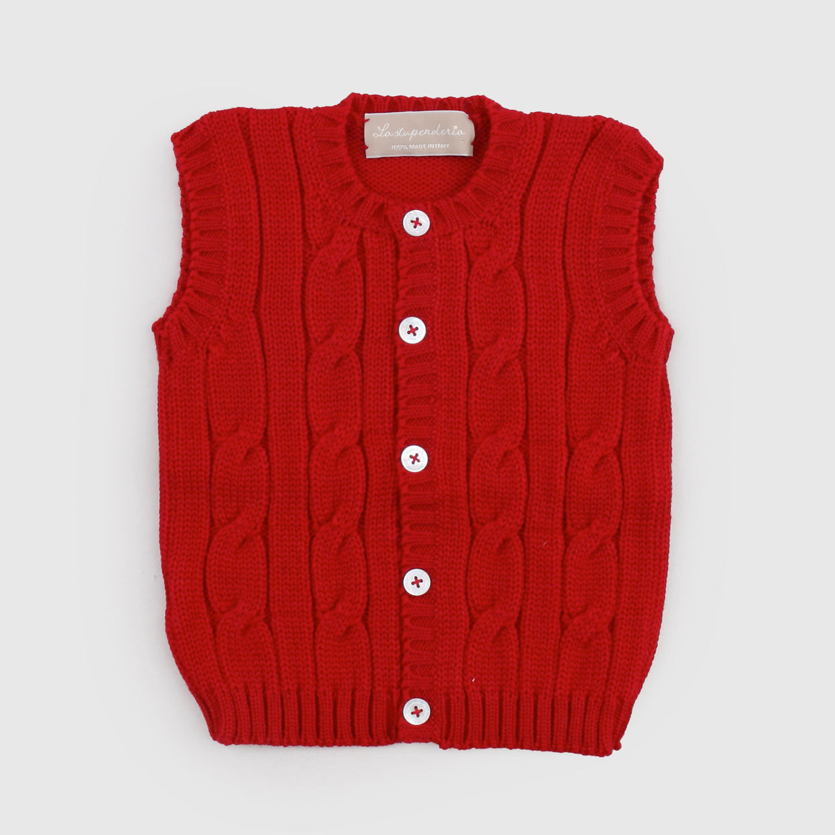 Gilet Smanicato Rosso a Trecce per Neonata LA STUPENDERIA