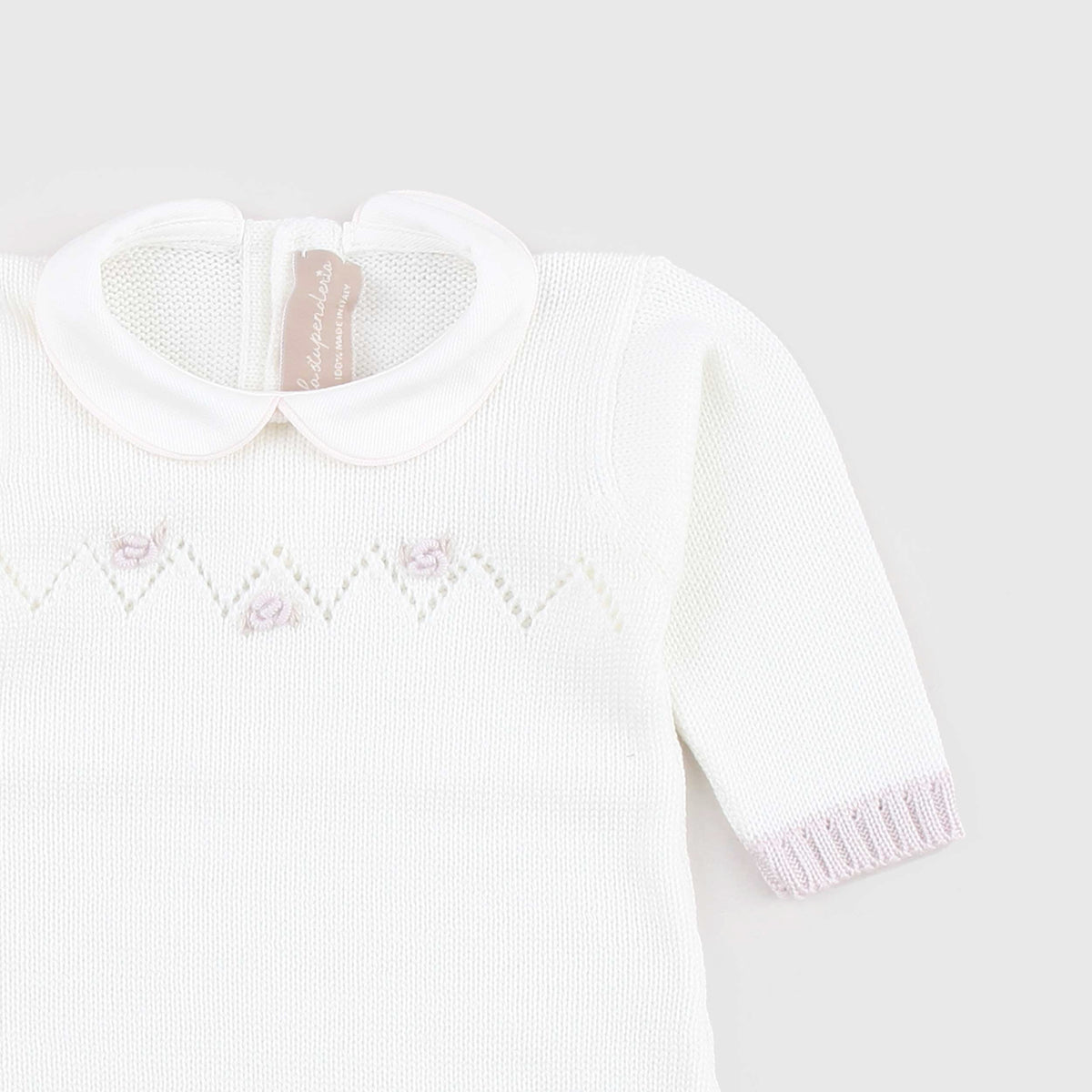 Tutina Bianca in Maglia con Colletto per Neonata LA STUPENDERIA