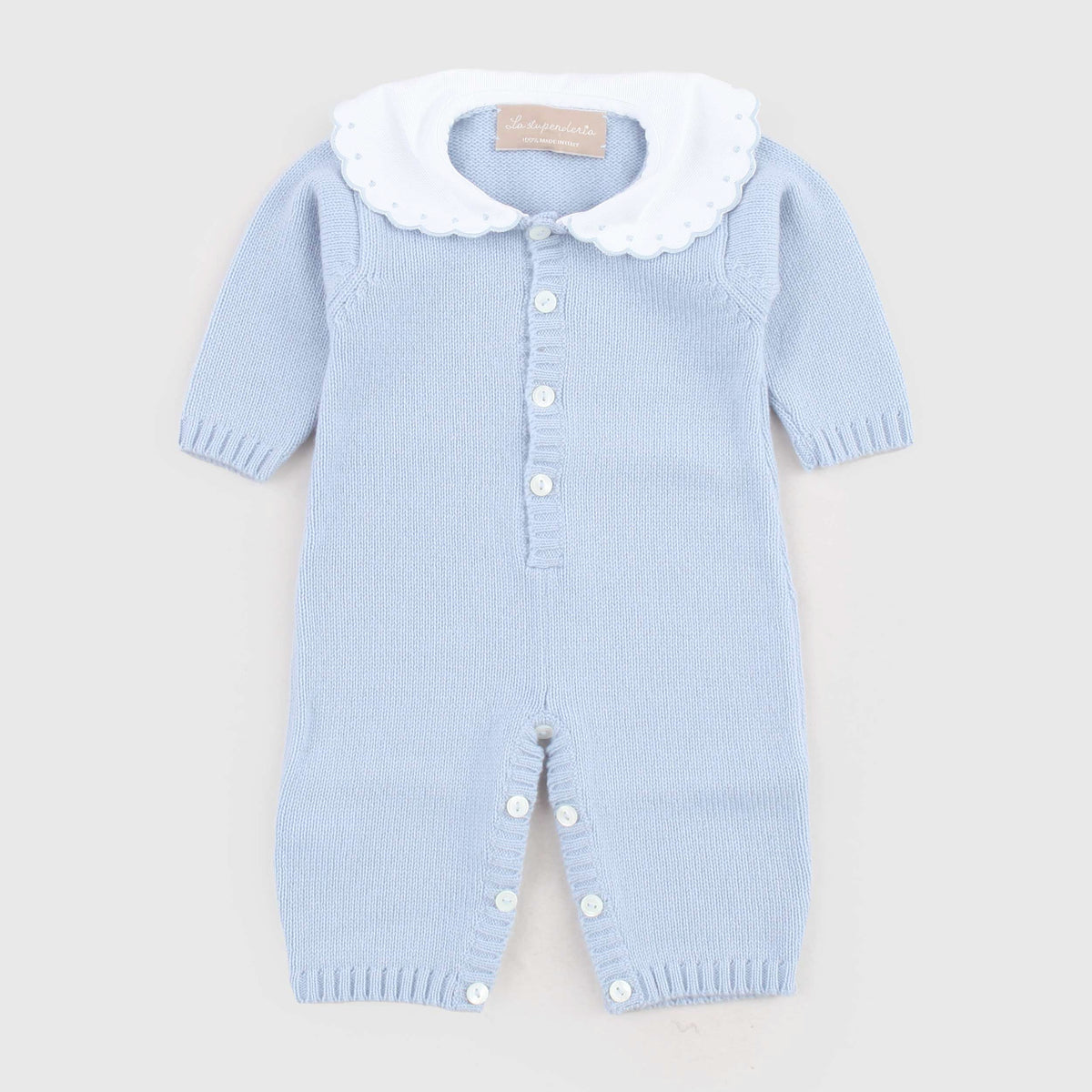 Tutina Celeste in Maglia con Colletto Bianco per Neonato LA STUPENDERIA