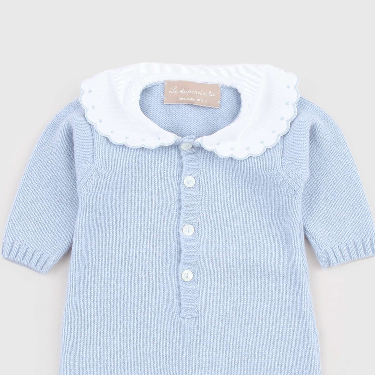 Tutina Celeste in Maglia con Colletto Bianco per Neonato LA STUPENDERIA