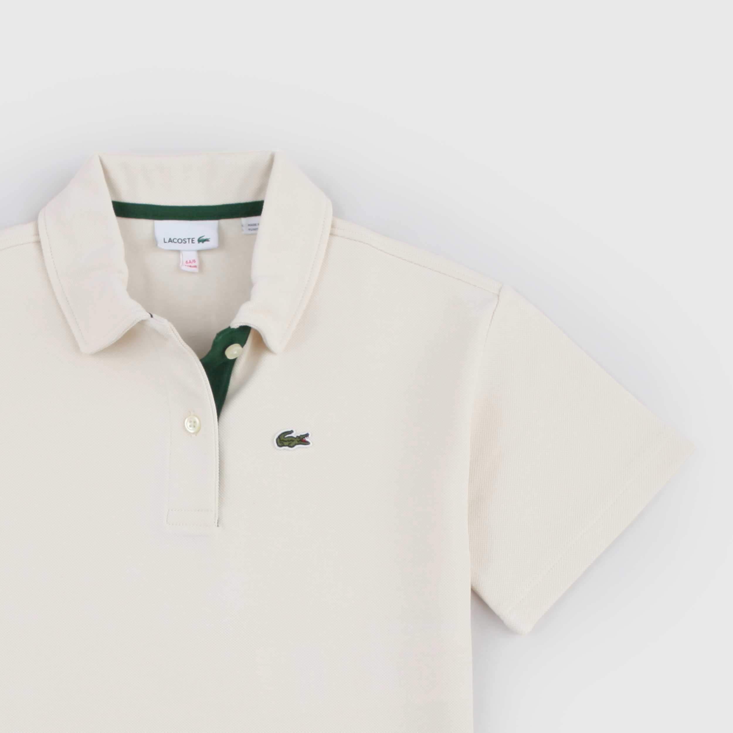 LACOSTE Branded Beige Oxford Fabric POLO