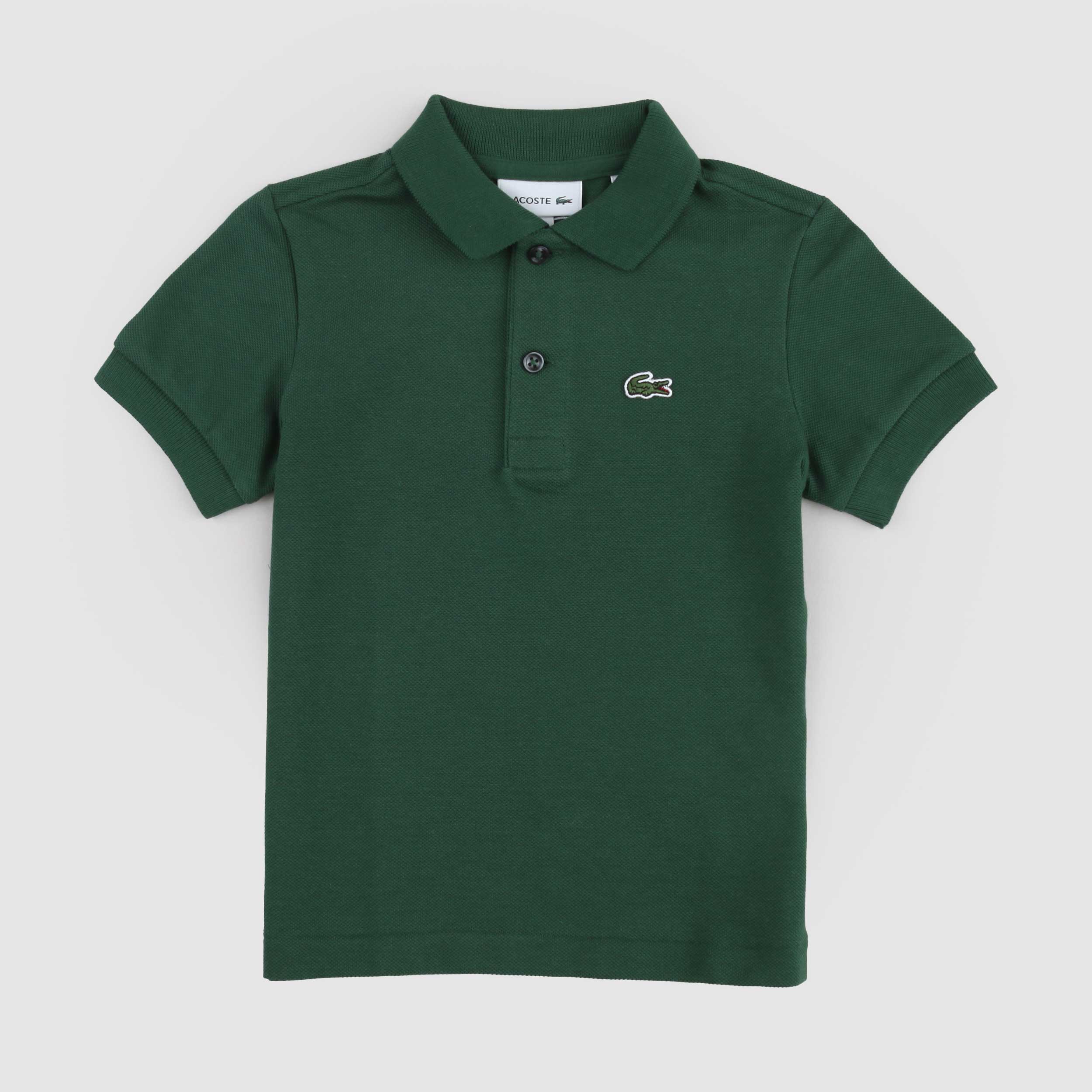 Polo Verde Tessuto Oxford con Targhetta Firmata LACOSTE
