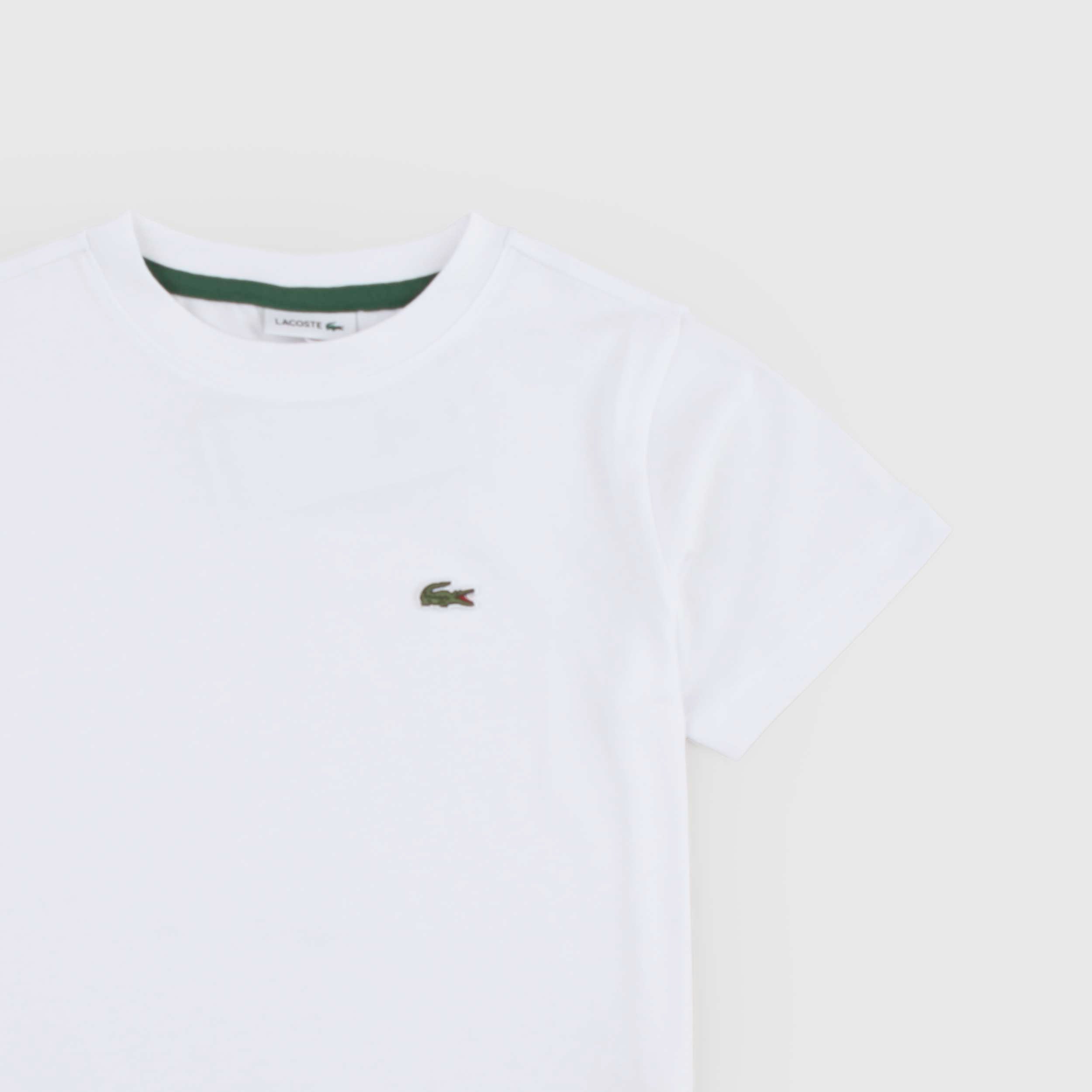 T-shirt Bianca Elasticizzata con Targhetta Firmata LACOSTE