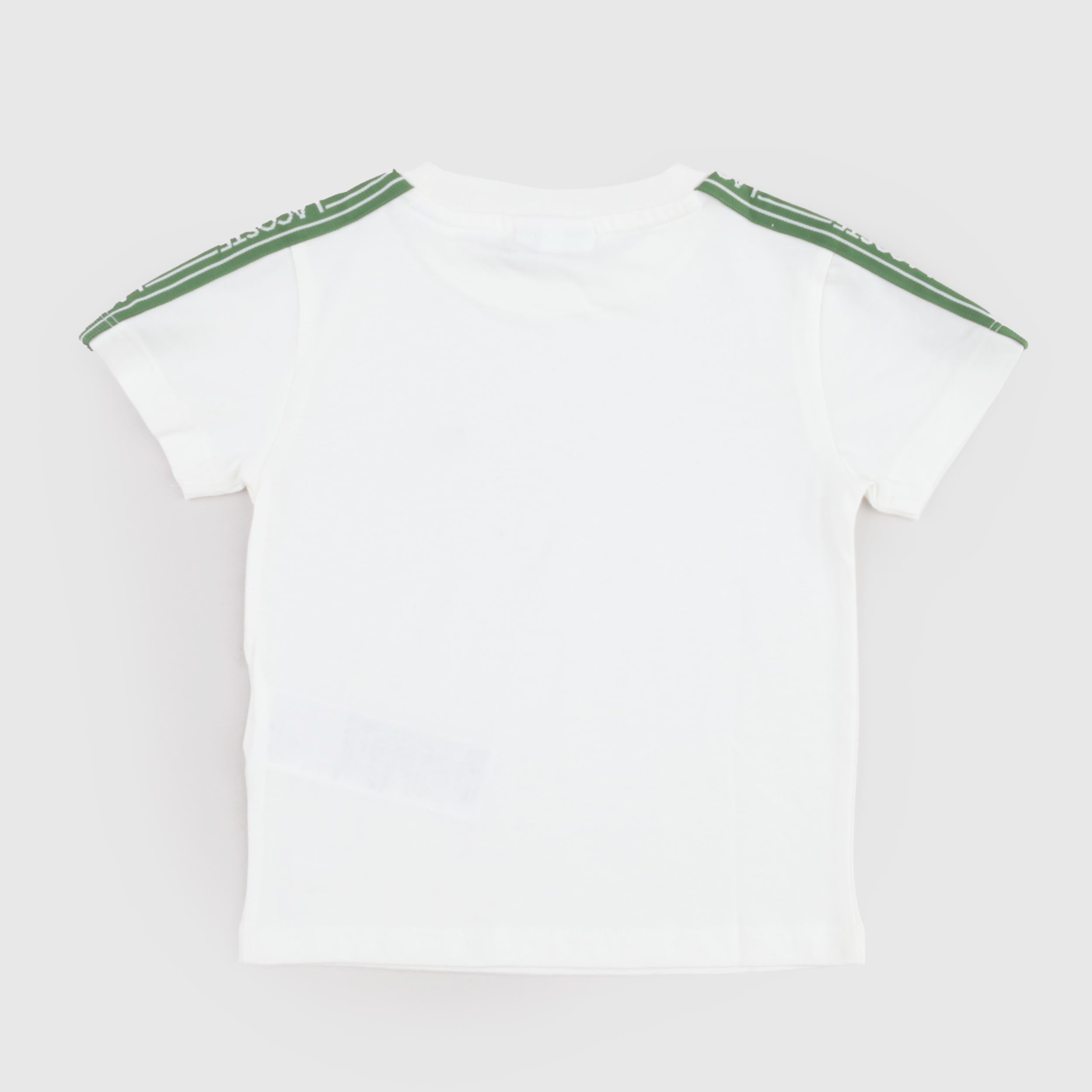 T-shirt Bianco con Targhetta Verde Firmata LACOSTE