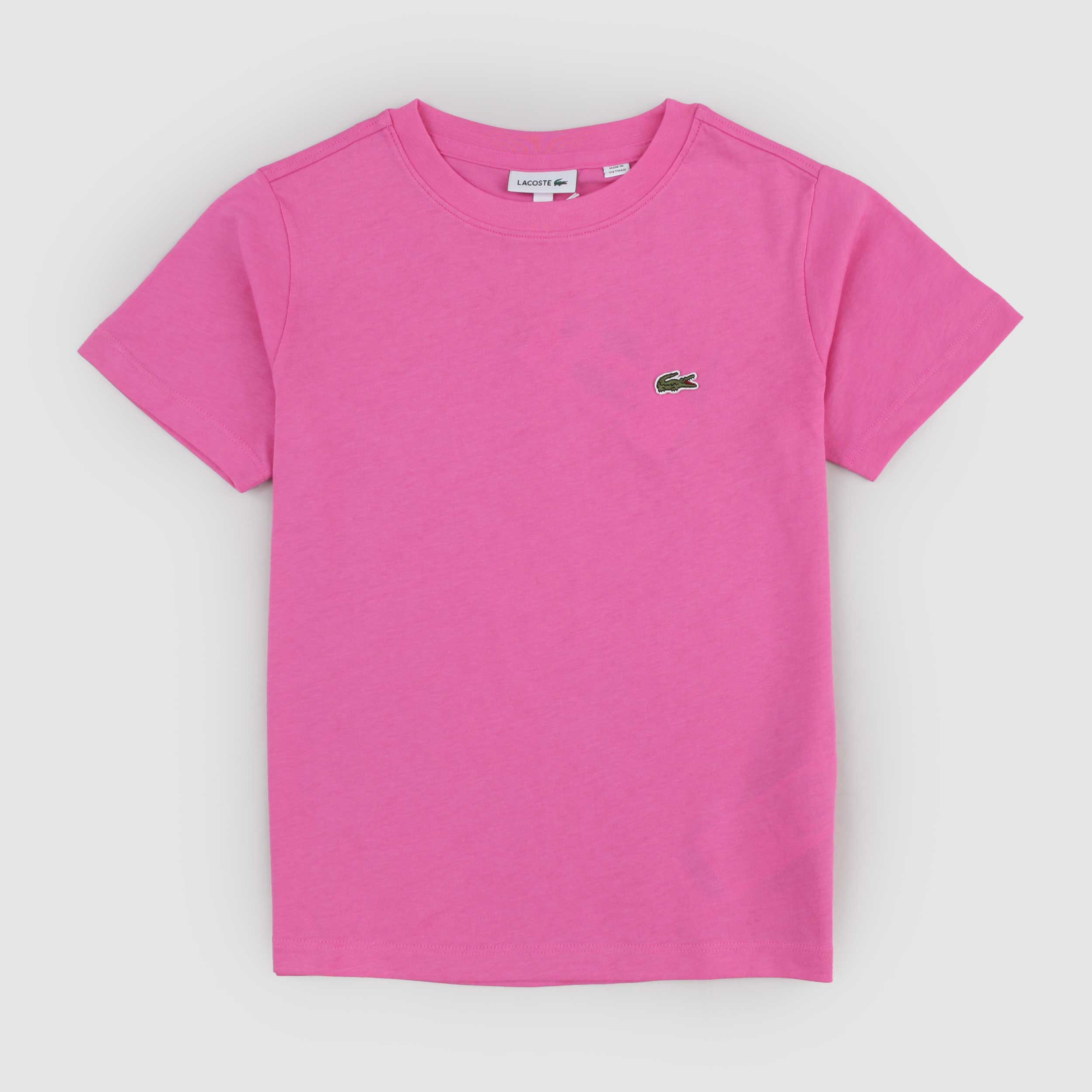 T-shirt Fucsia con Targhetta in Rilievo Firmata LACOSTE