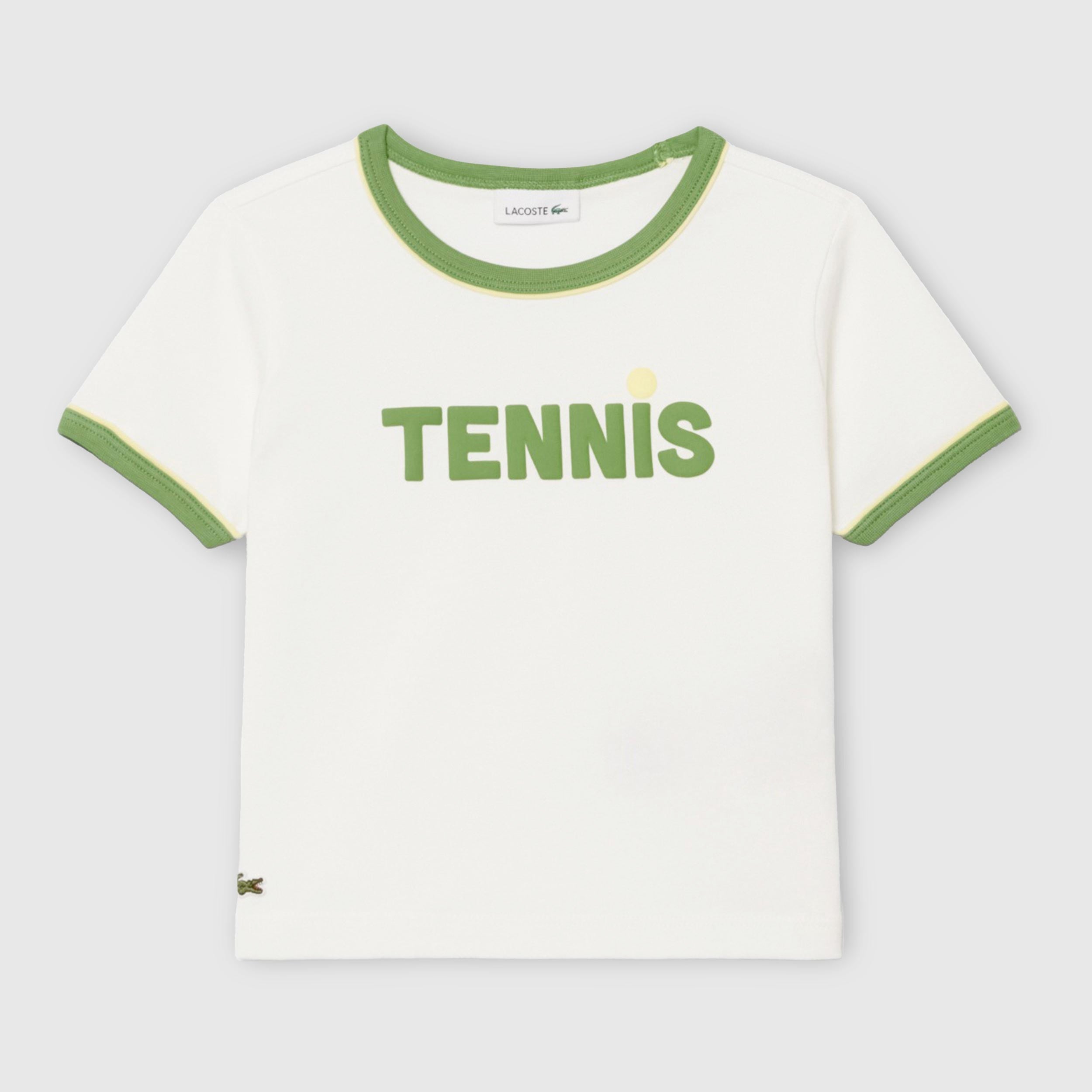 T-Shirt Bianca da Bambino con Orli Verdi Firmata LACOSTE