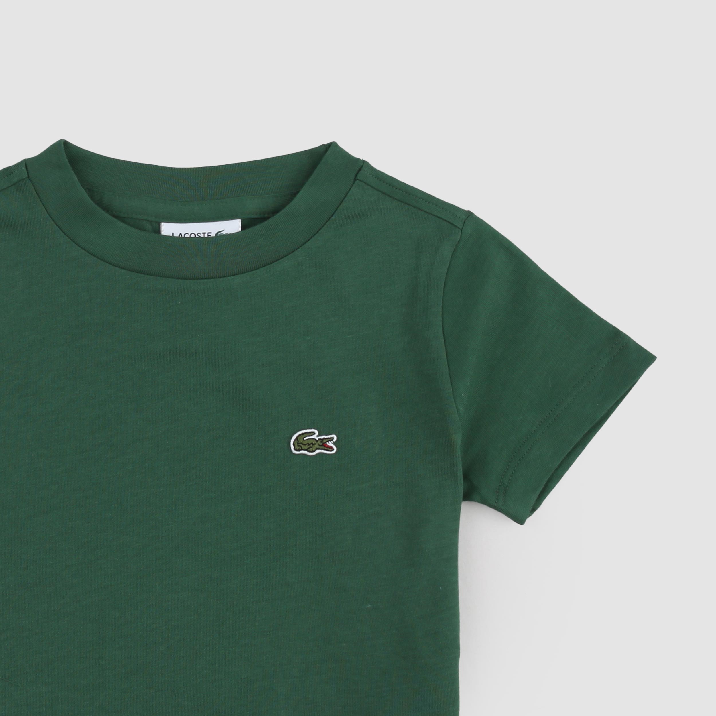 T-shirt Verde con Targhetta in Rilievo Firmata LACOSTE