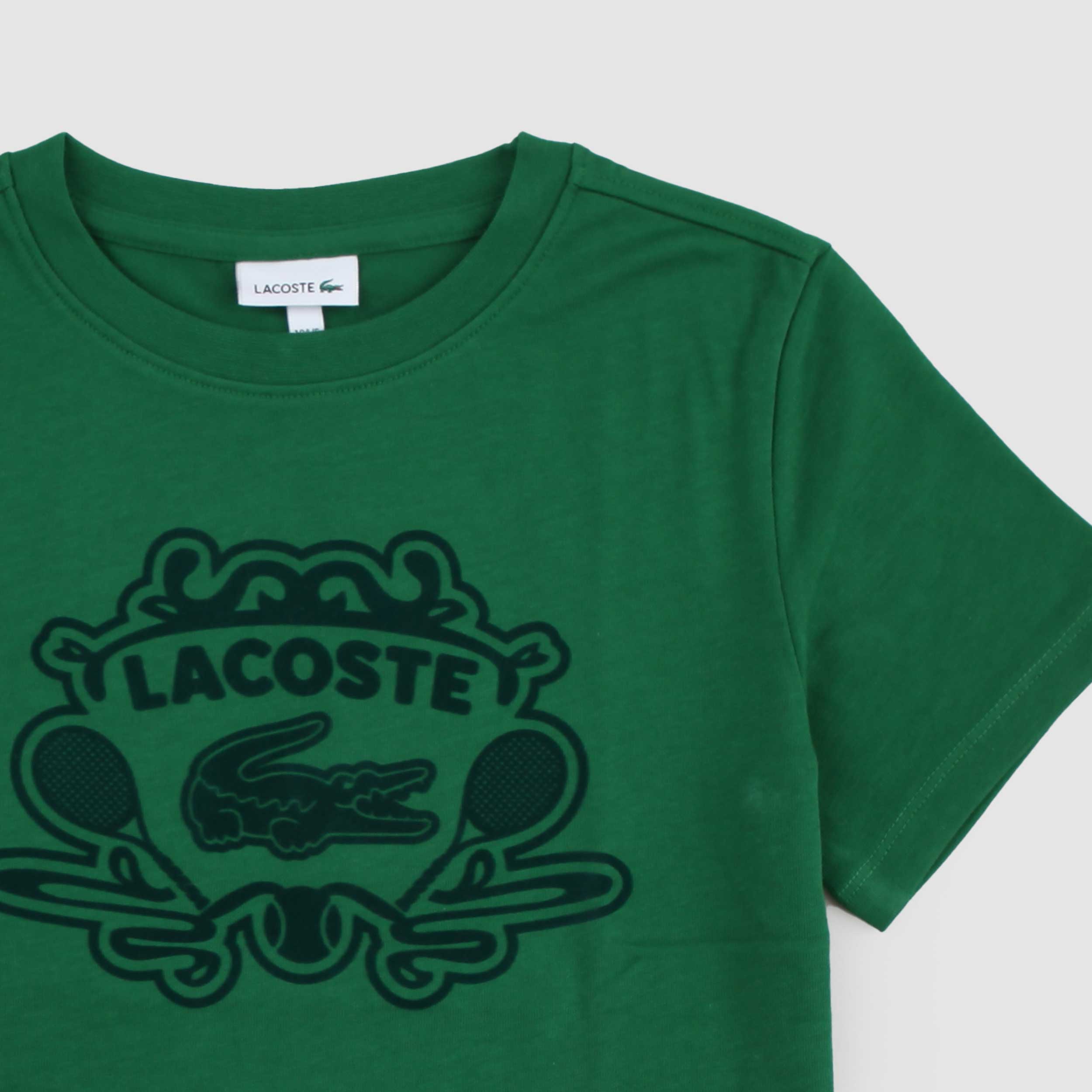 T-shirt Verde con Stampa in Velluto per Ragazzo by LACOSTE