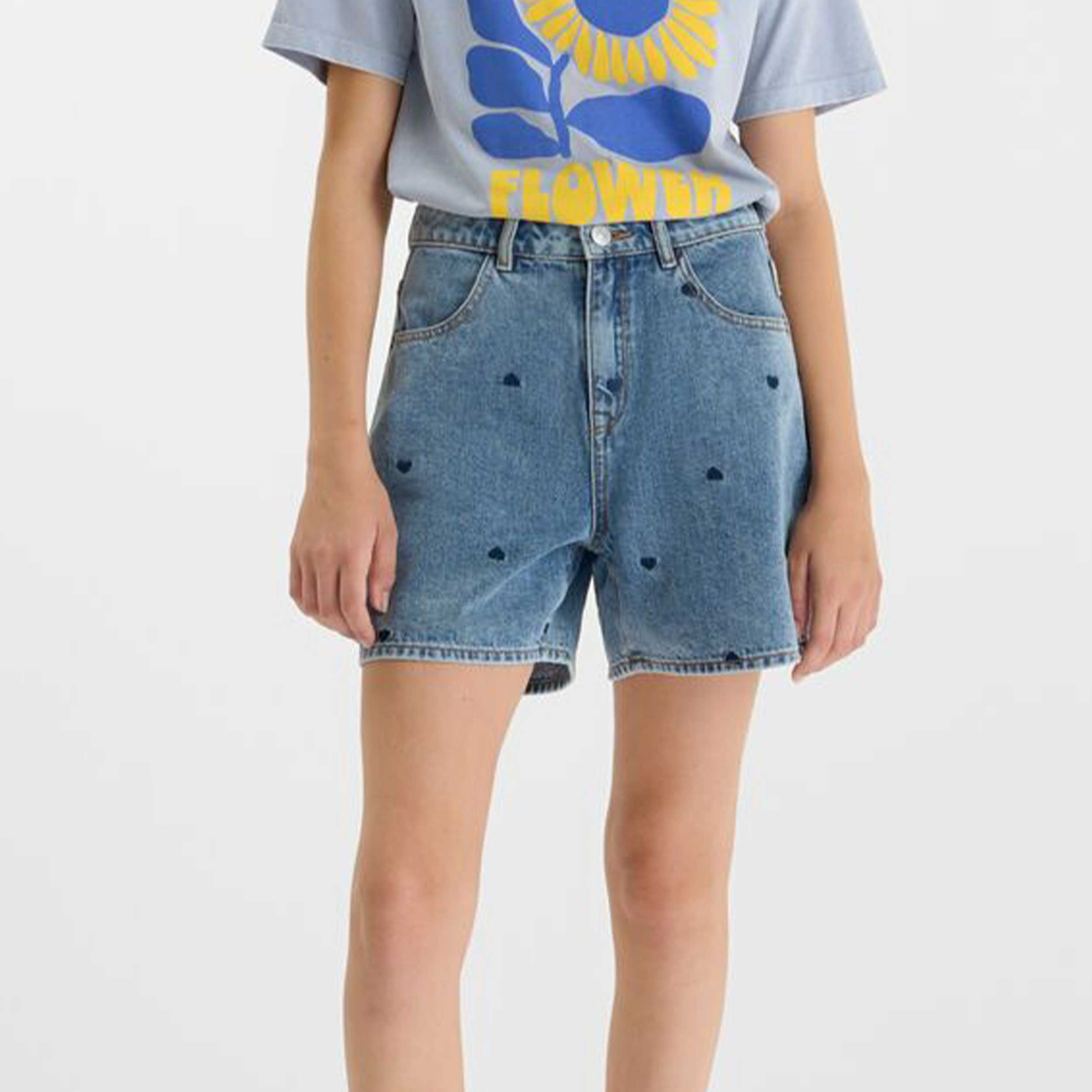 Pantaloncini di Jeans con Ricamo Cuore Firmati LE TEMPS DES CERISES