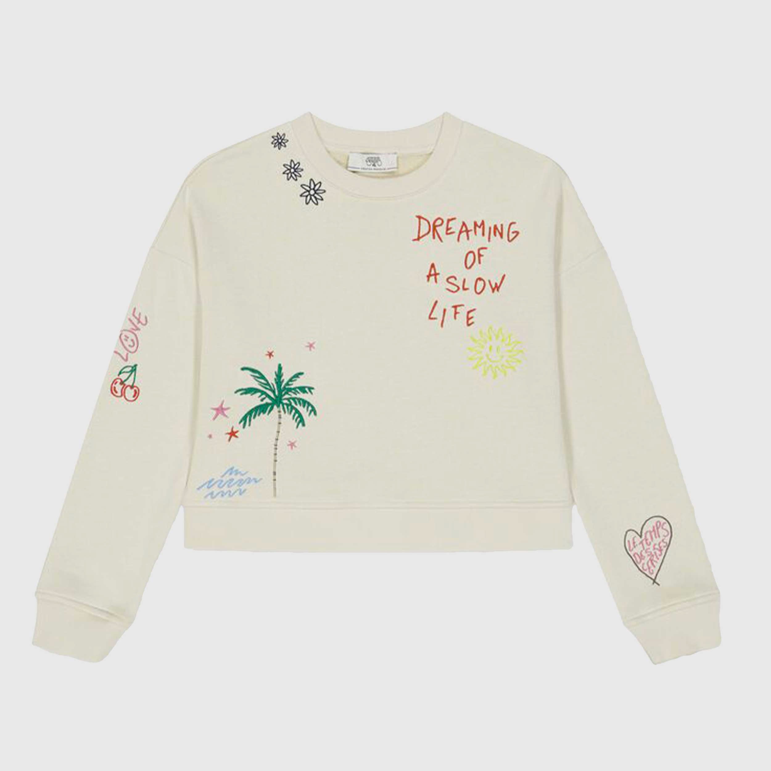 Felpa Beige con Stampe Colorate Firmata LE TEMPS DES CERISES