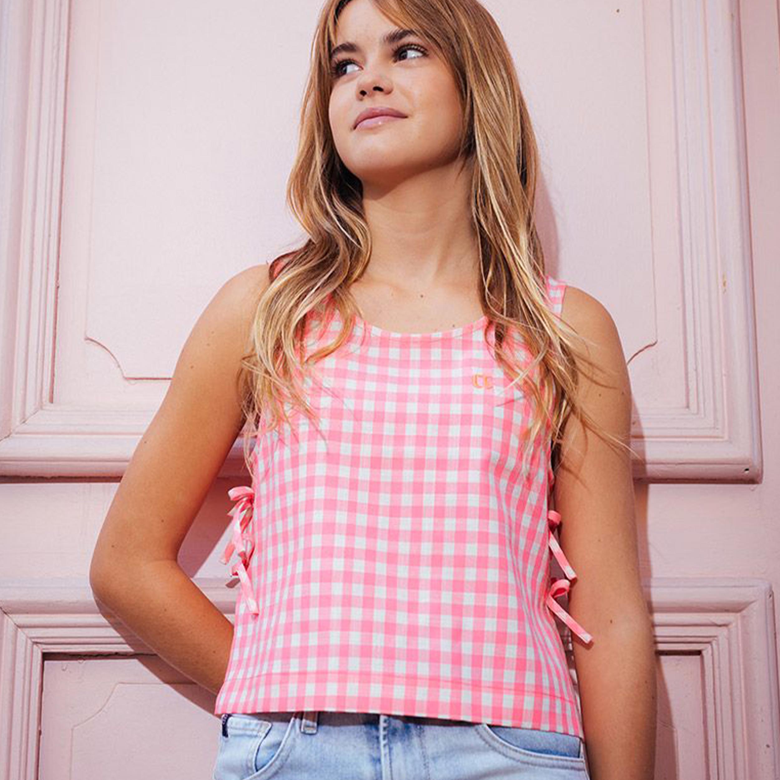 White and Fuchsia Checked Top by LE TEMPS DES CERISES