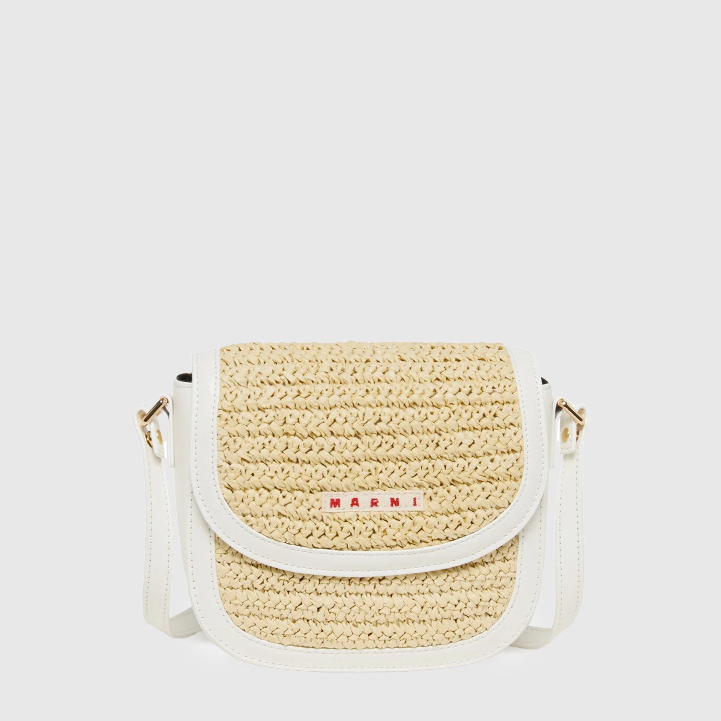 White and Beige Smile Shoulder Bag with Logo by MARNI