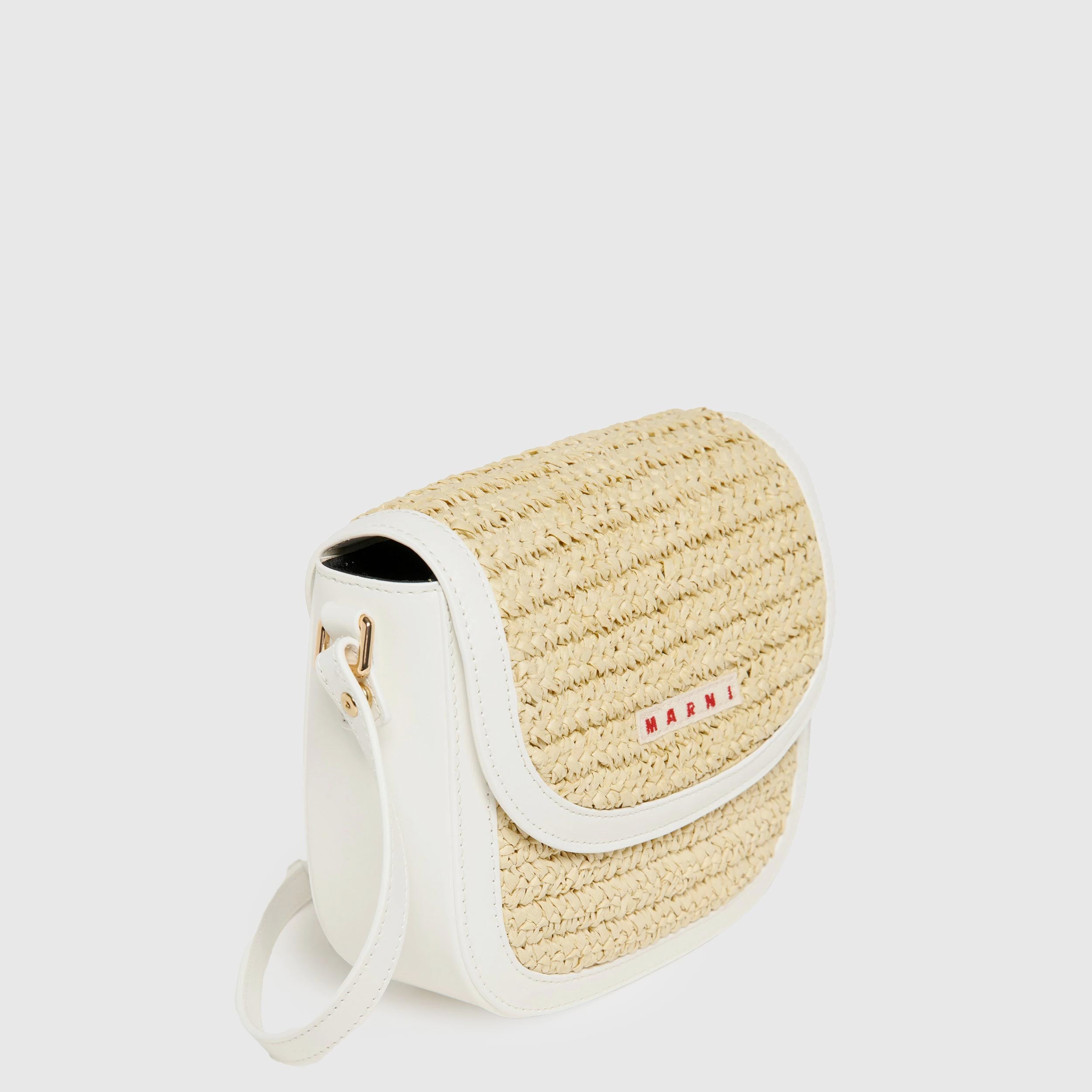White and Beige Smile Shoulder Bag with Logo by MARNI