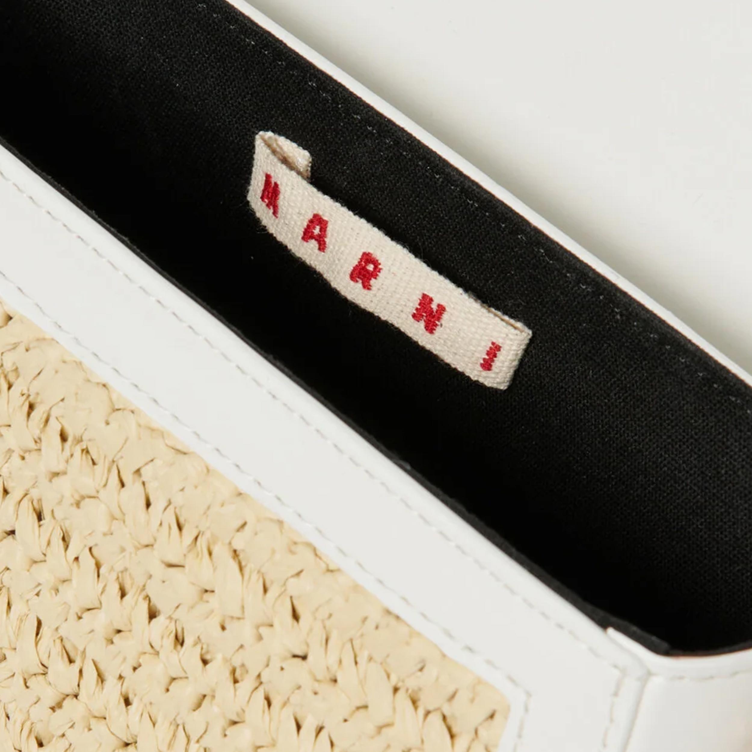 White and Beige Smile Shoulder Bag with Logo by MARNI